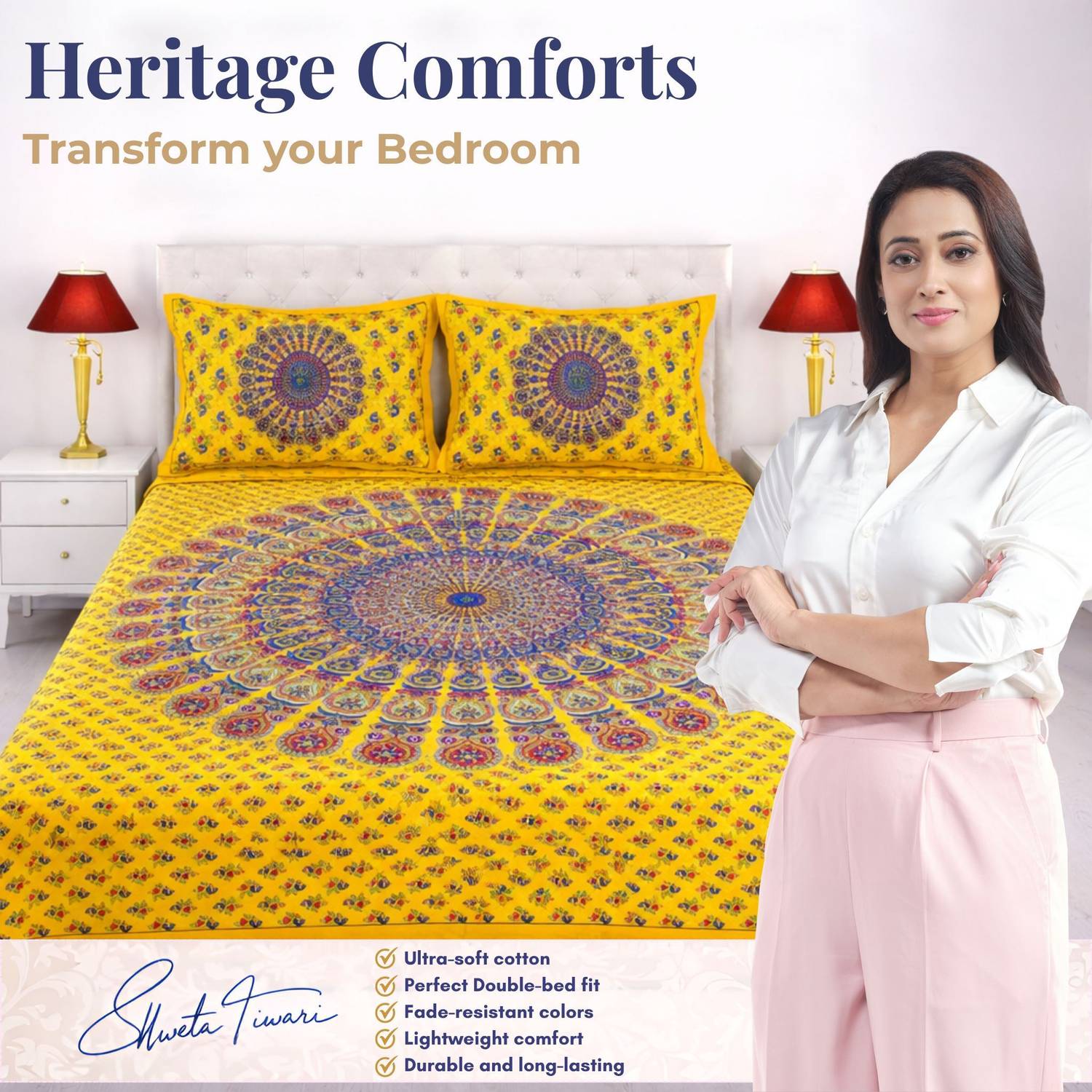MAGICAL Cotton Double Flat 144 TC Printed 1 Bedsheet with 2 Pillo
