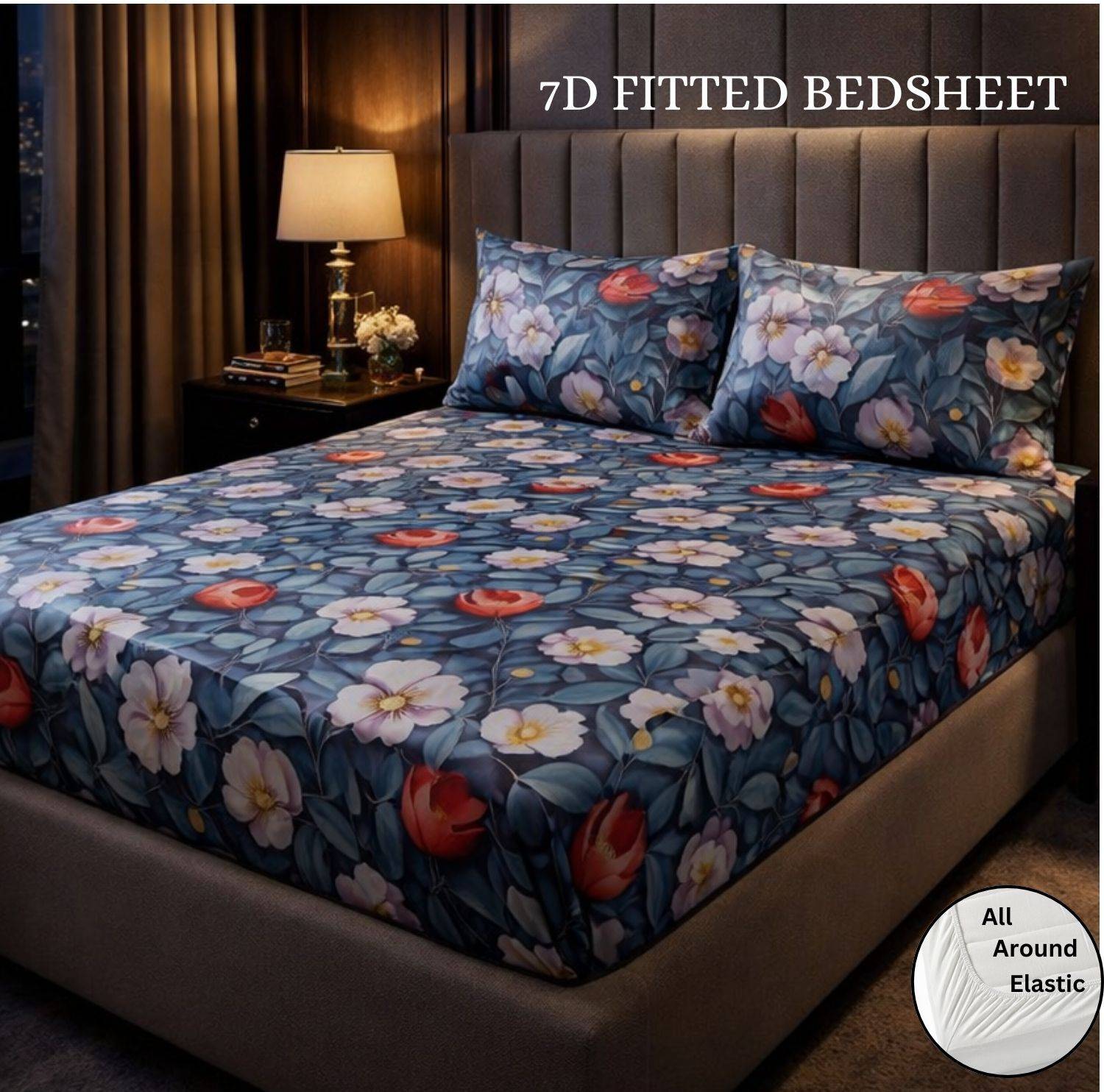 Swizier Cotton Double, King Fitted (Elastic) 400 TC Floral 1 Beds
