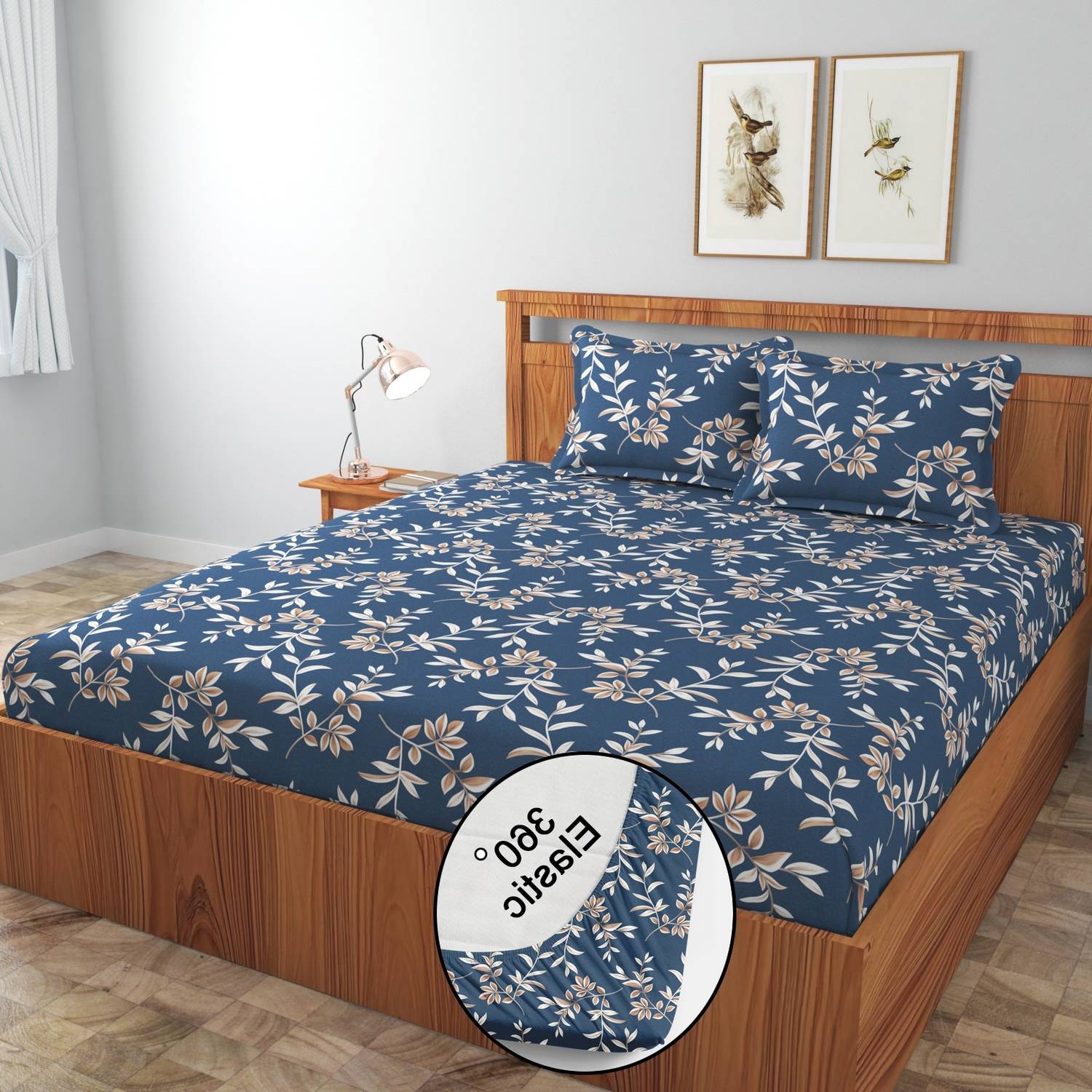 AMEYAA Cotton Double Fitted (Elastic) 320 TC Printed 1 Summer Bed