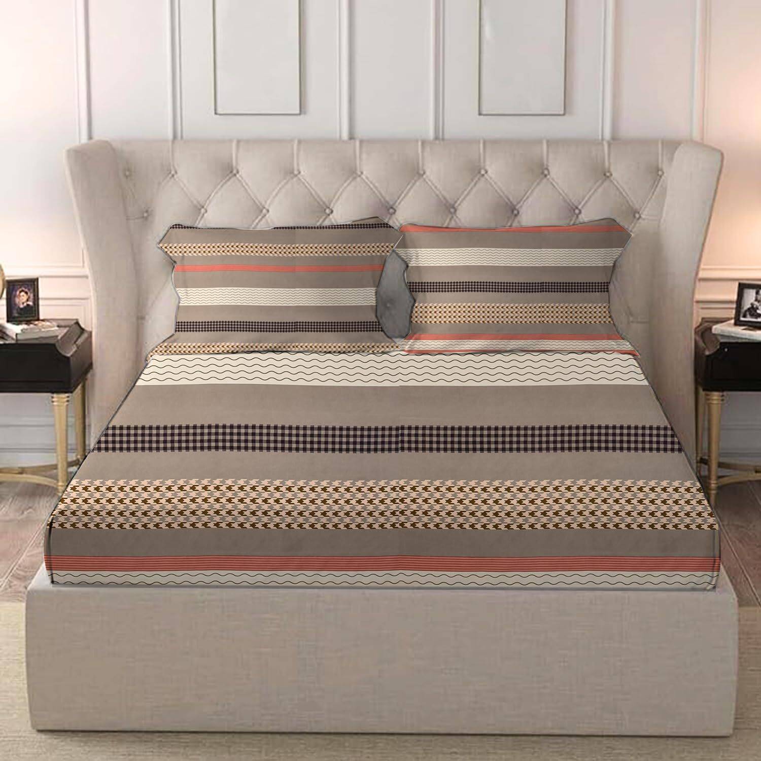 BROMWICK Cotton Double Fitted (Elastic) 251 TC 3D Printed 1 Bedsh
