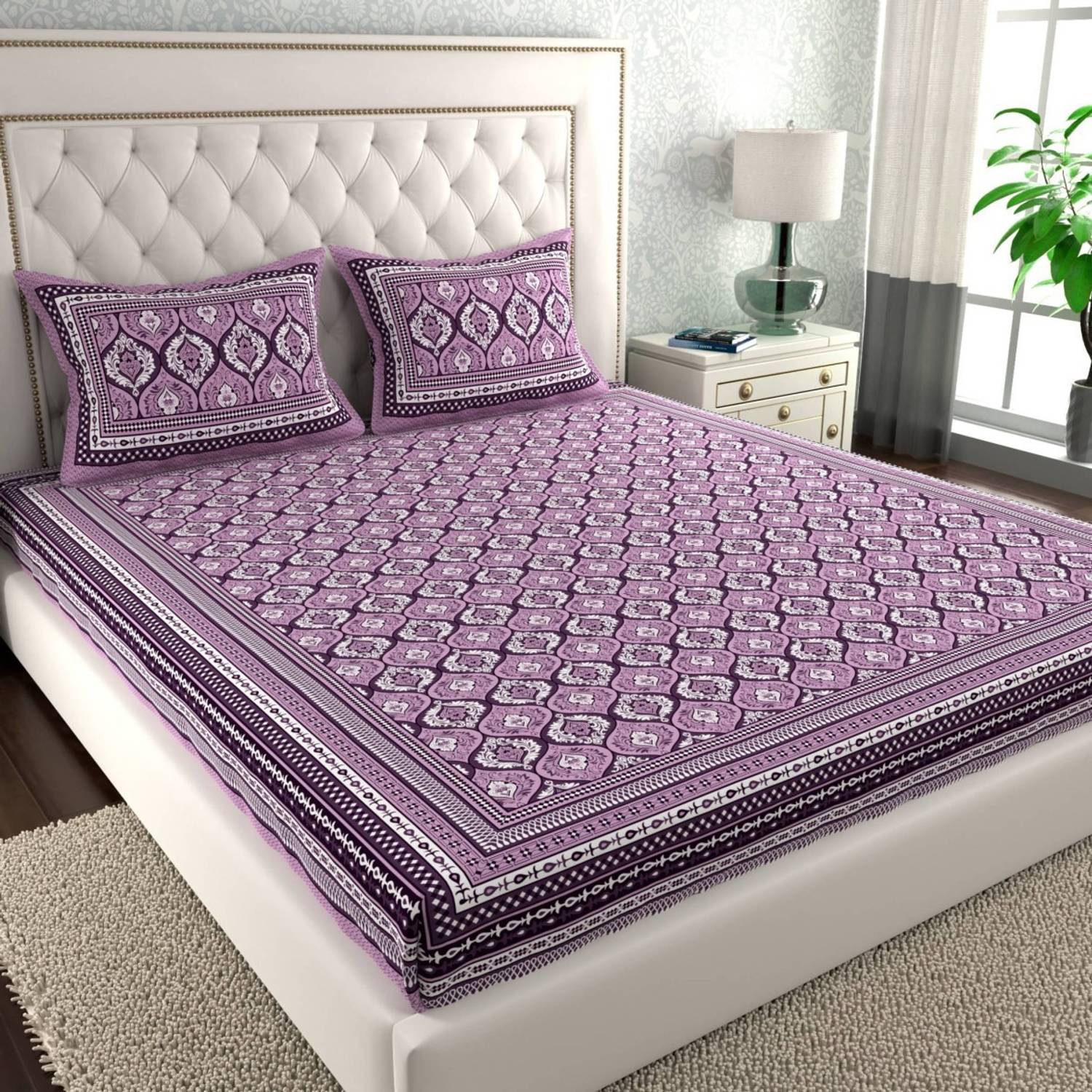 VNV Creation Cotton Double Flat 144 TC Jaipuri Prints 1 Bedsheet