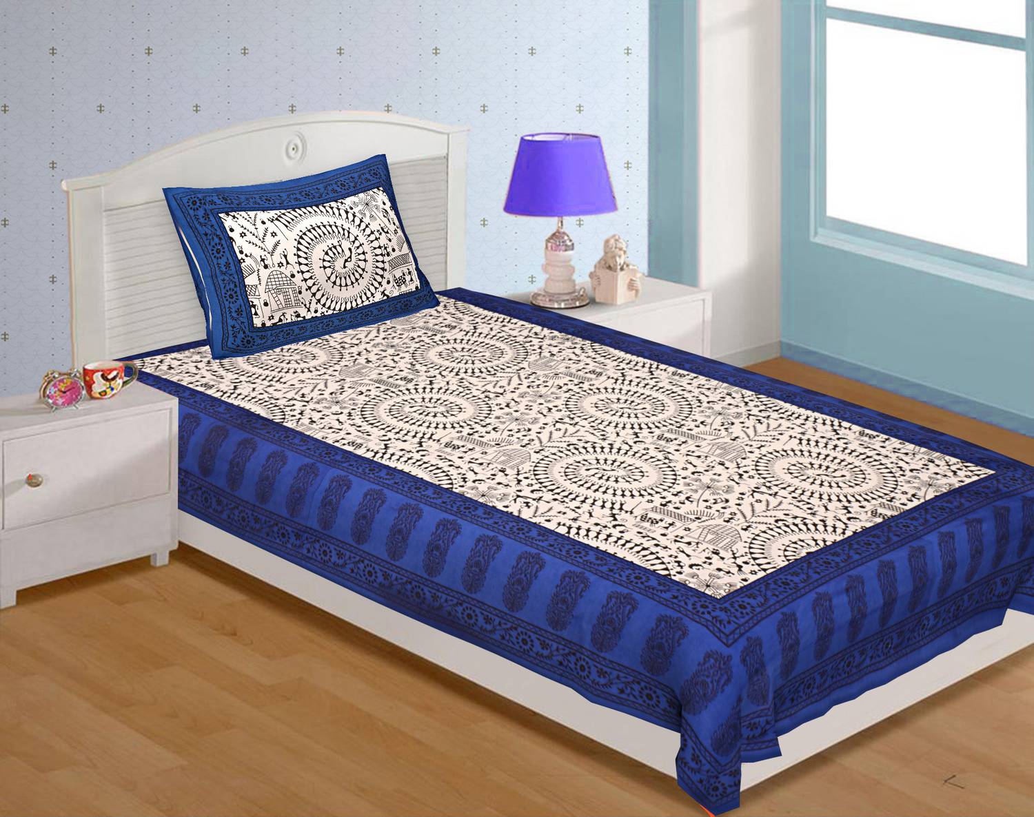 BedZone Cotton Single Flat 180 TC Printed 1 Bedsheet with 2 Pillow Covers