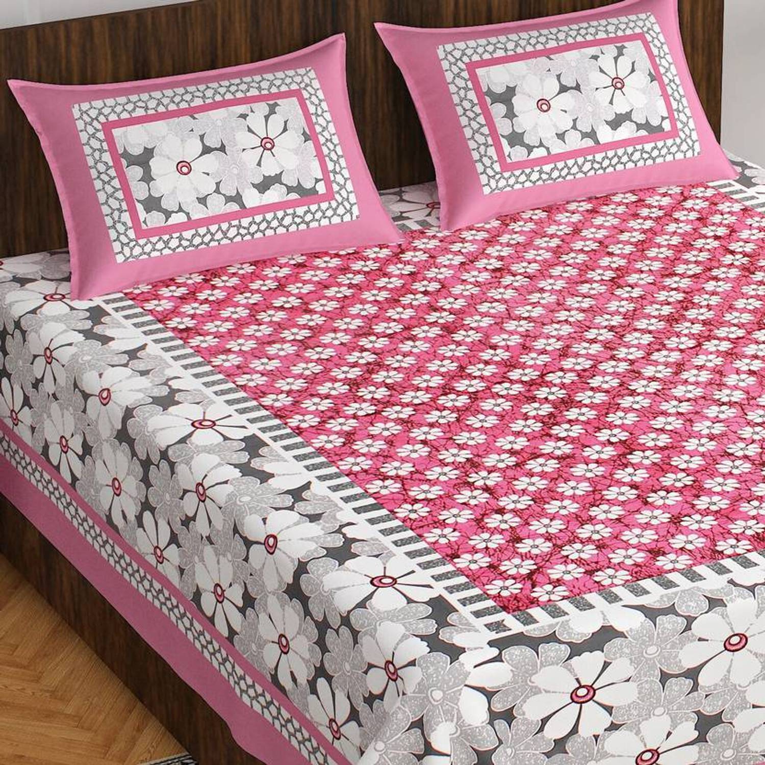 BedZone Cotton Double Flat 144 TC Jaipuri Prints 1 Bedsheet with 2 Pillow Covers