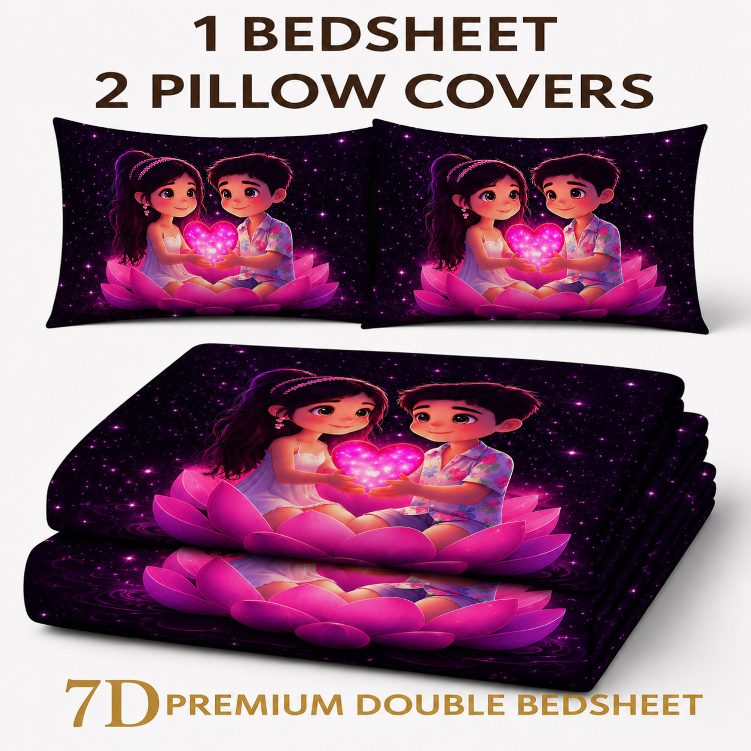 Image of Radhya Fab Cotton Double Flat 300 TC Cartoon 2 Bedsheets