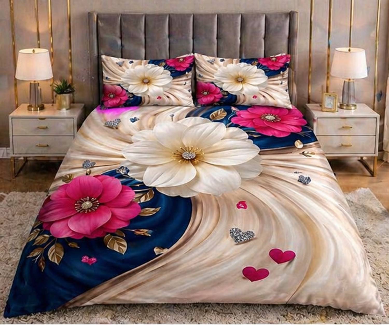 AASHRAE Polycotton Double Flat 400 TC Printed 1 AC Bedsheet with 2 Pillow Covers