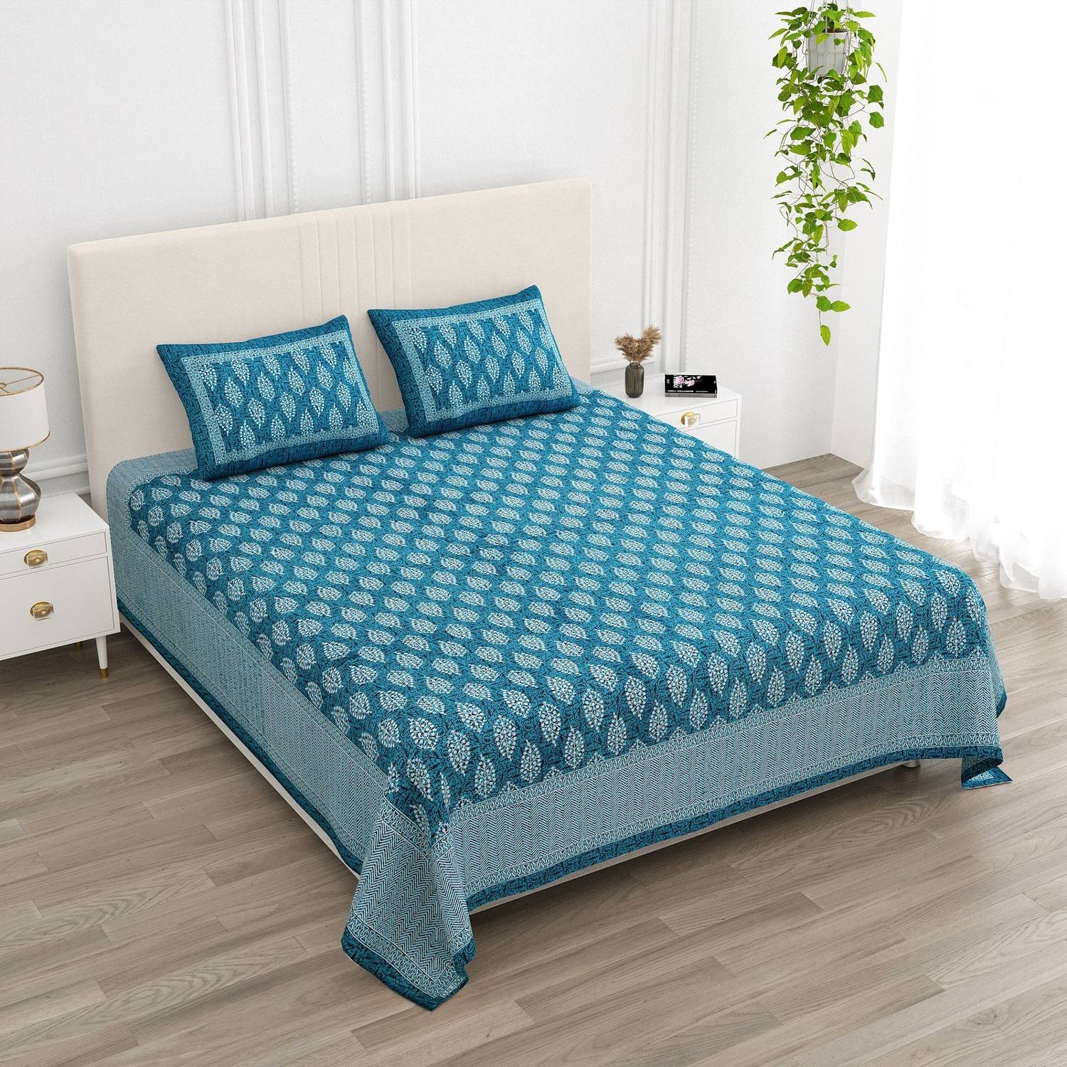 Adidev Cotton Queen Flat 400 TC 7D Digital 1 Summer Bedsheet with 2 Pillow Covers