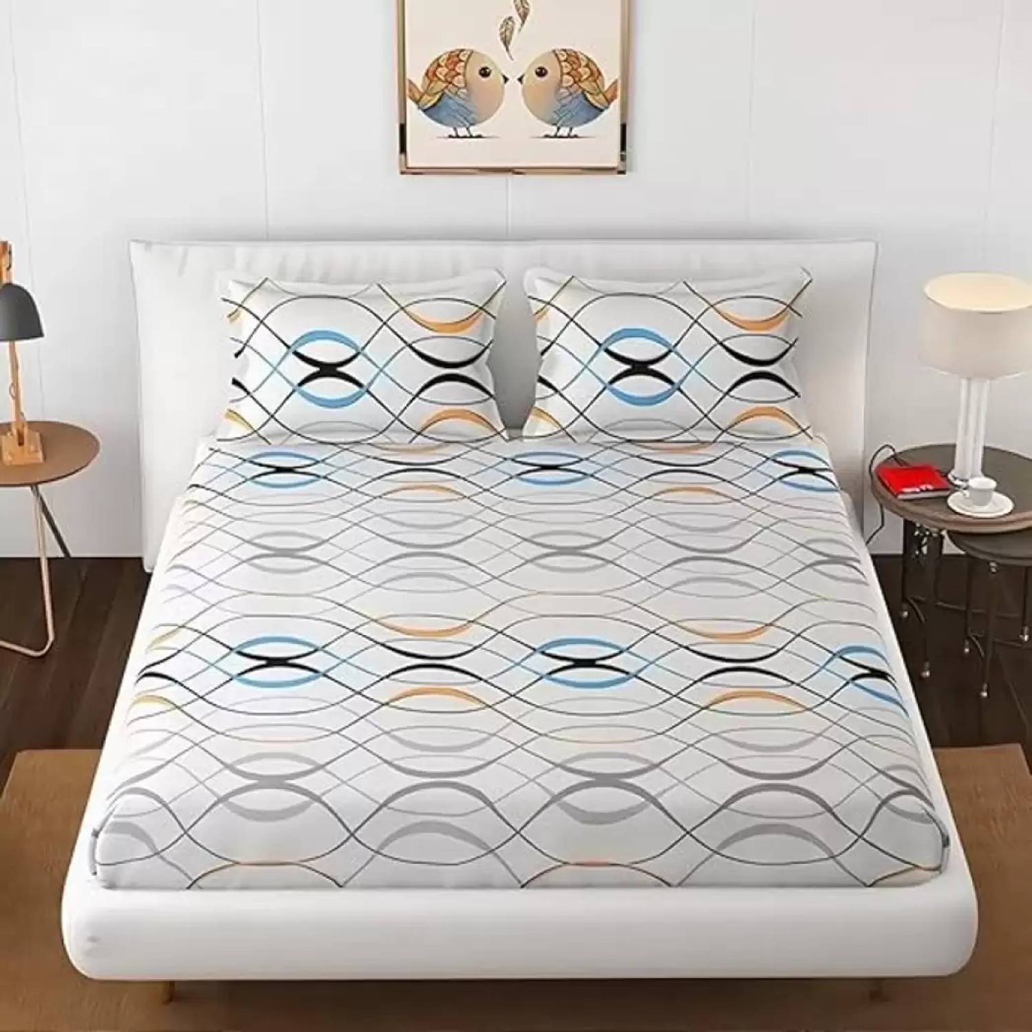 A11 M@LL Microfiber King Fitted (Elastic) 220 TC Floral 1 Bedsheet with 2 Pillow Covers