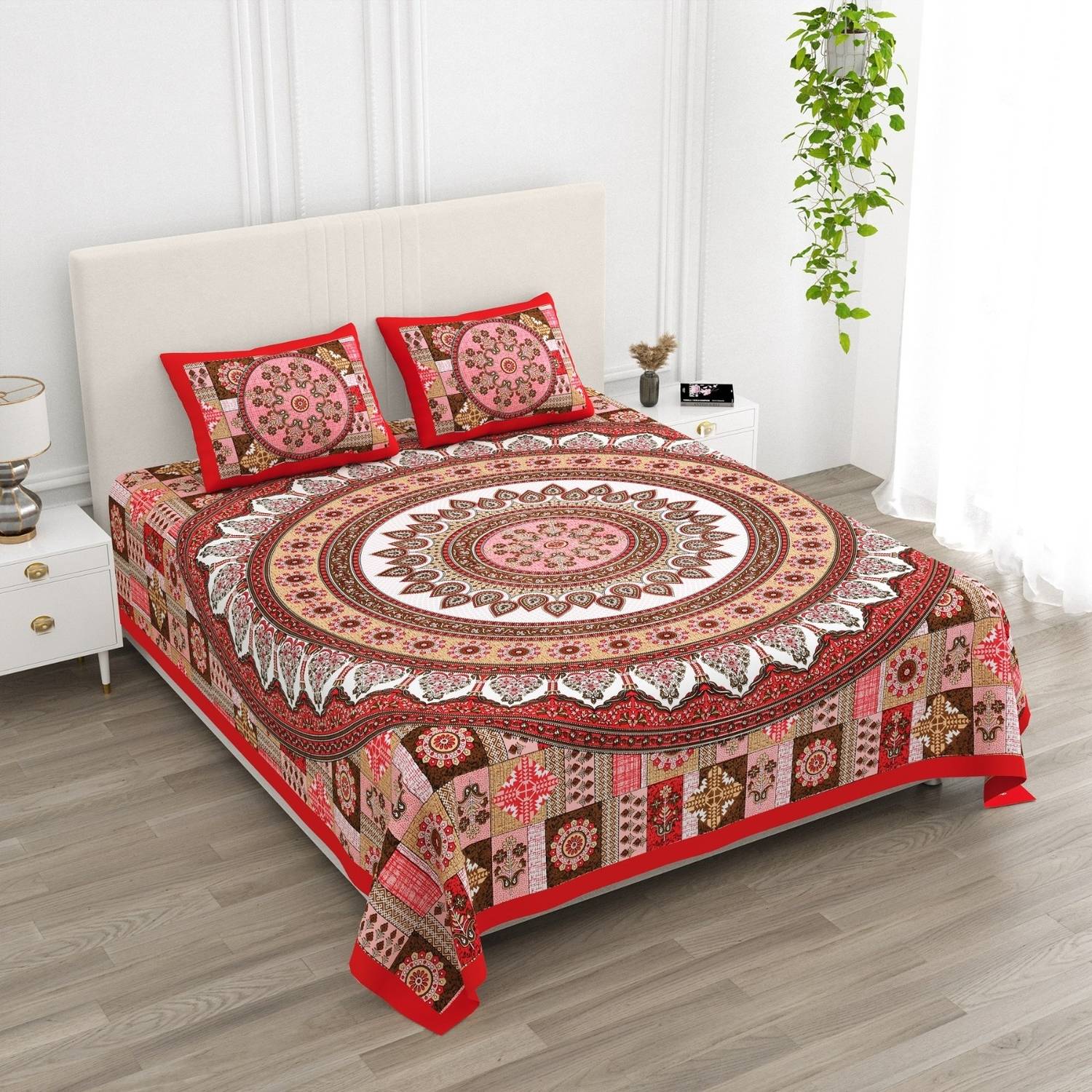 AASHRAE Cotton Double Flat 250 TC Printed 1 Summer Bedsheet with 2 Pillow Covers