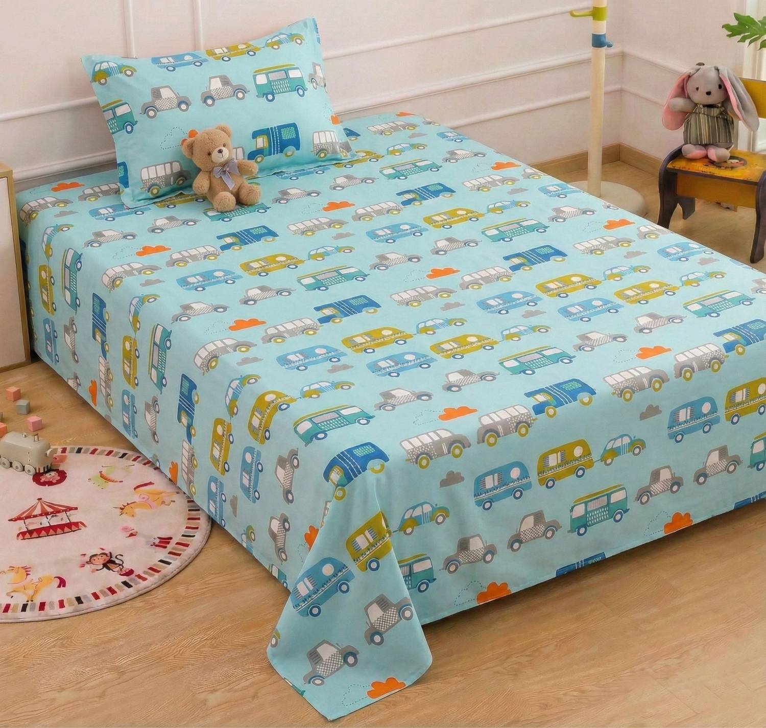 BSB HOME Cotton Blend Single Flat 230 TC Printed 1 AC Bedsheet
