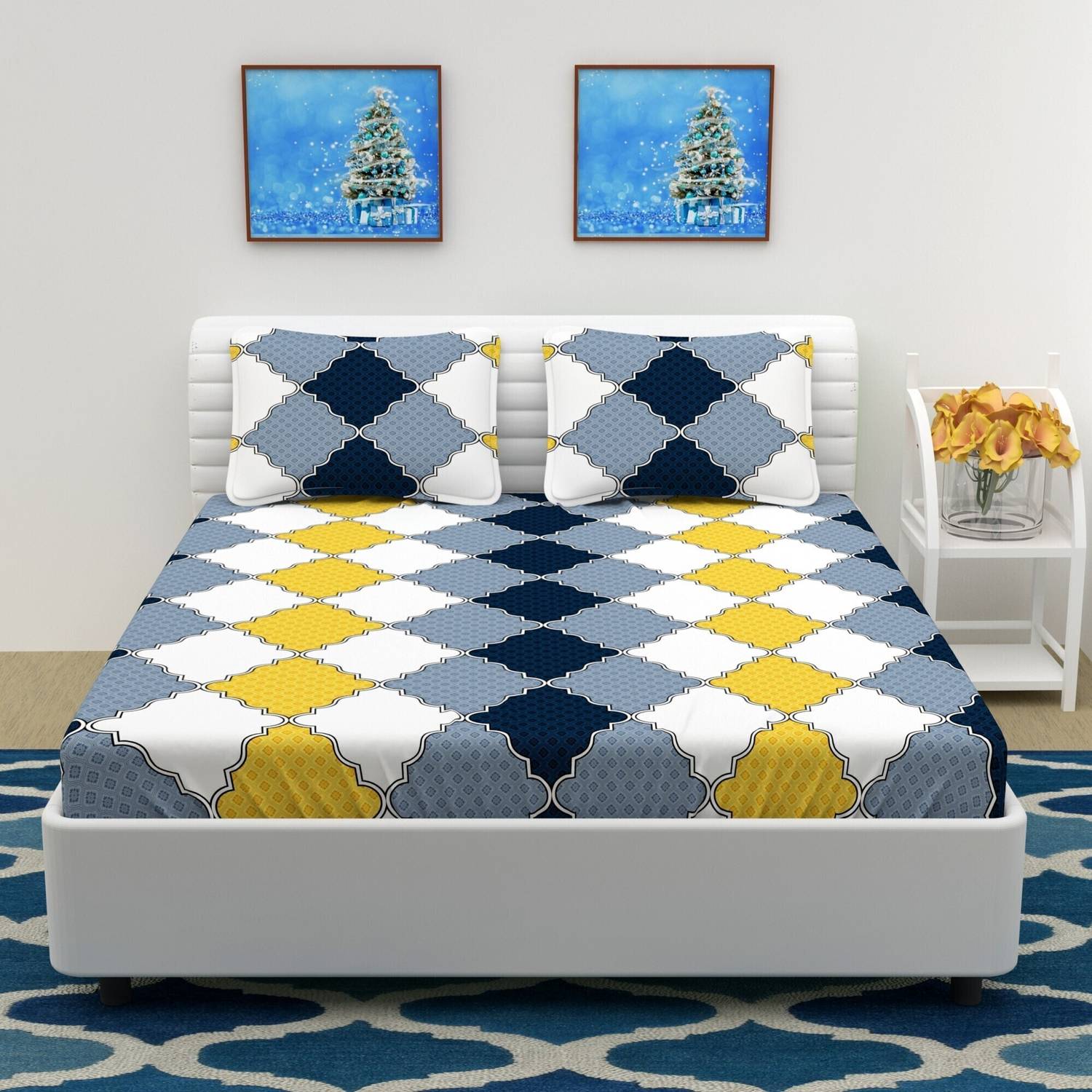 BELVOSTUM Cotton Double Flat 250 TC Printed 1 Bedsheet with 2 Pil
