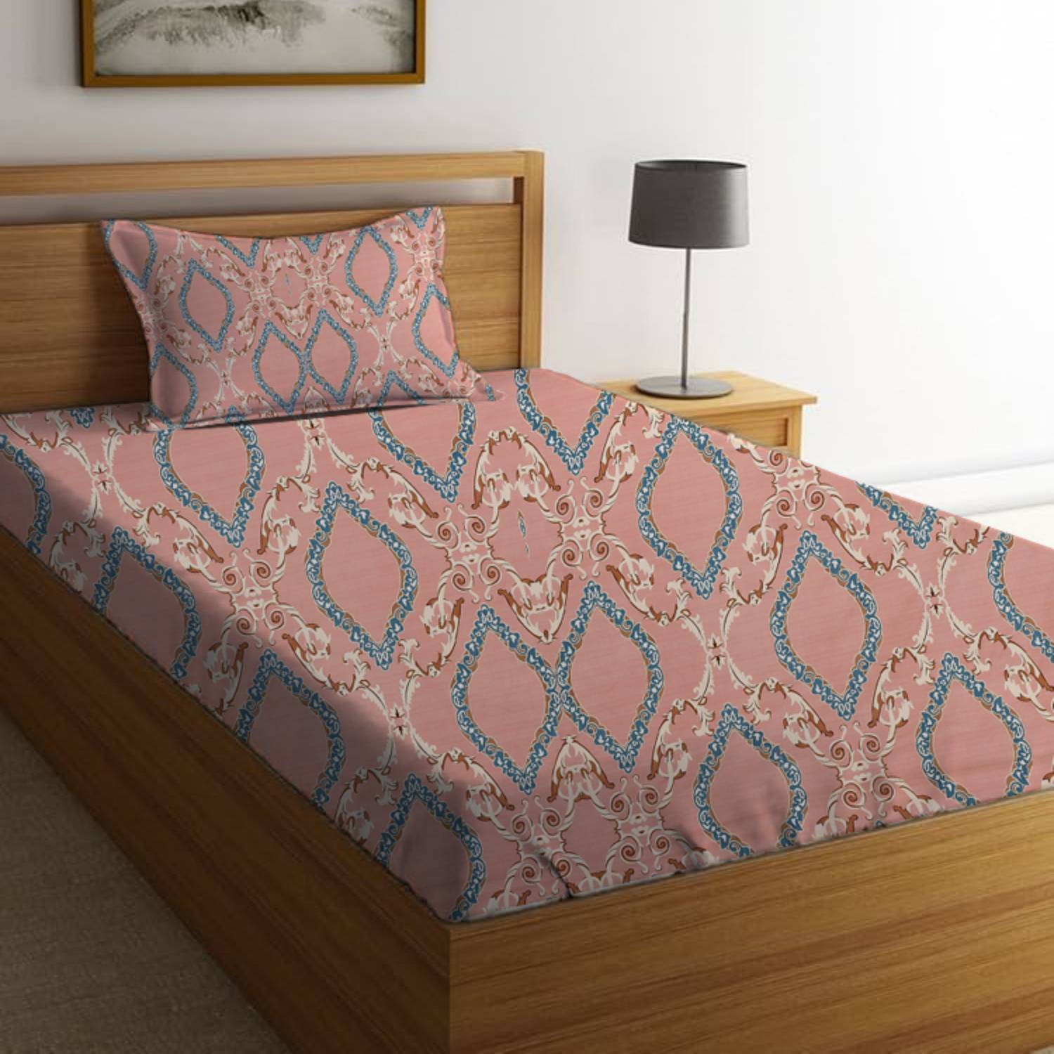 BROMWICK Microfiber Single Flat 300 TC 3D Printed 1 Bedsheet with 2 Pillow Covers
