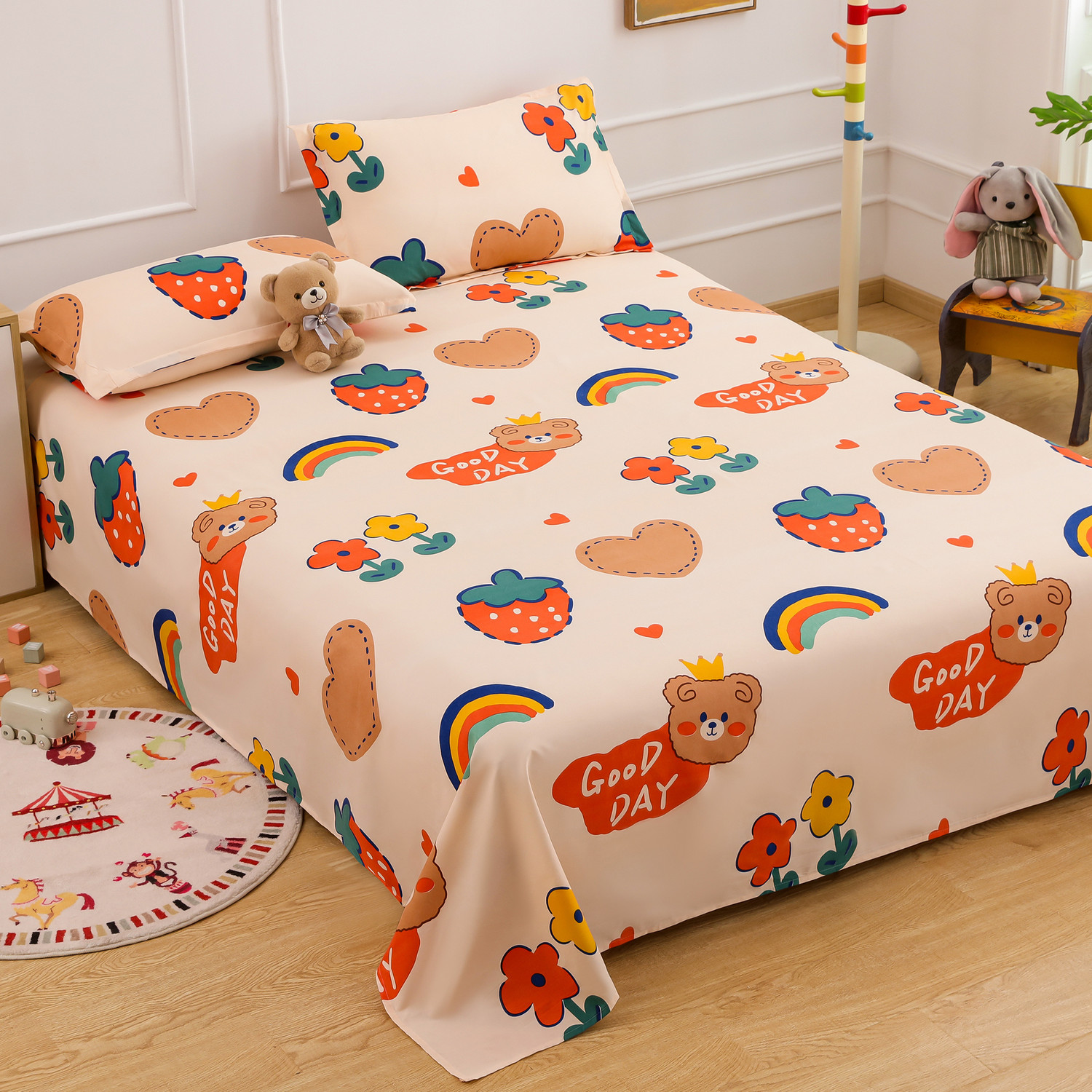 Image of Story@home Microfiber Double Flat 180 TC Printed 1 Summer Bedsheet with 2 Pillow Covers