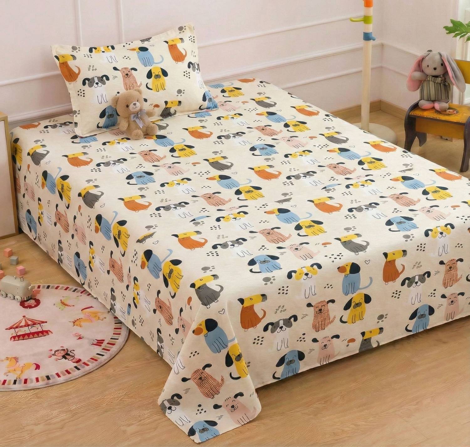 BSB HOME Cotton Blend Single Flat 230 TC Printed 1 AC Bedsheet