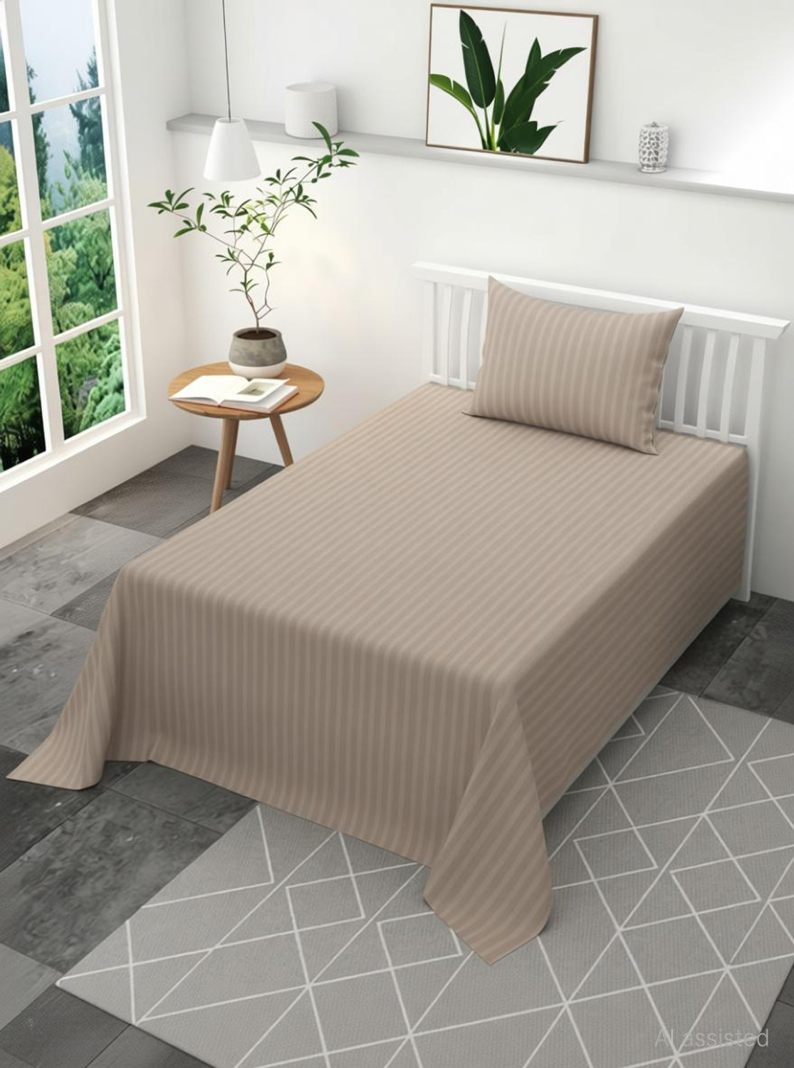 Image of Hardeep Satin Single Flat 300 TC Striped 1 Bedsheet with 2 Pillow Covers