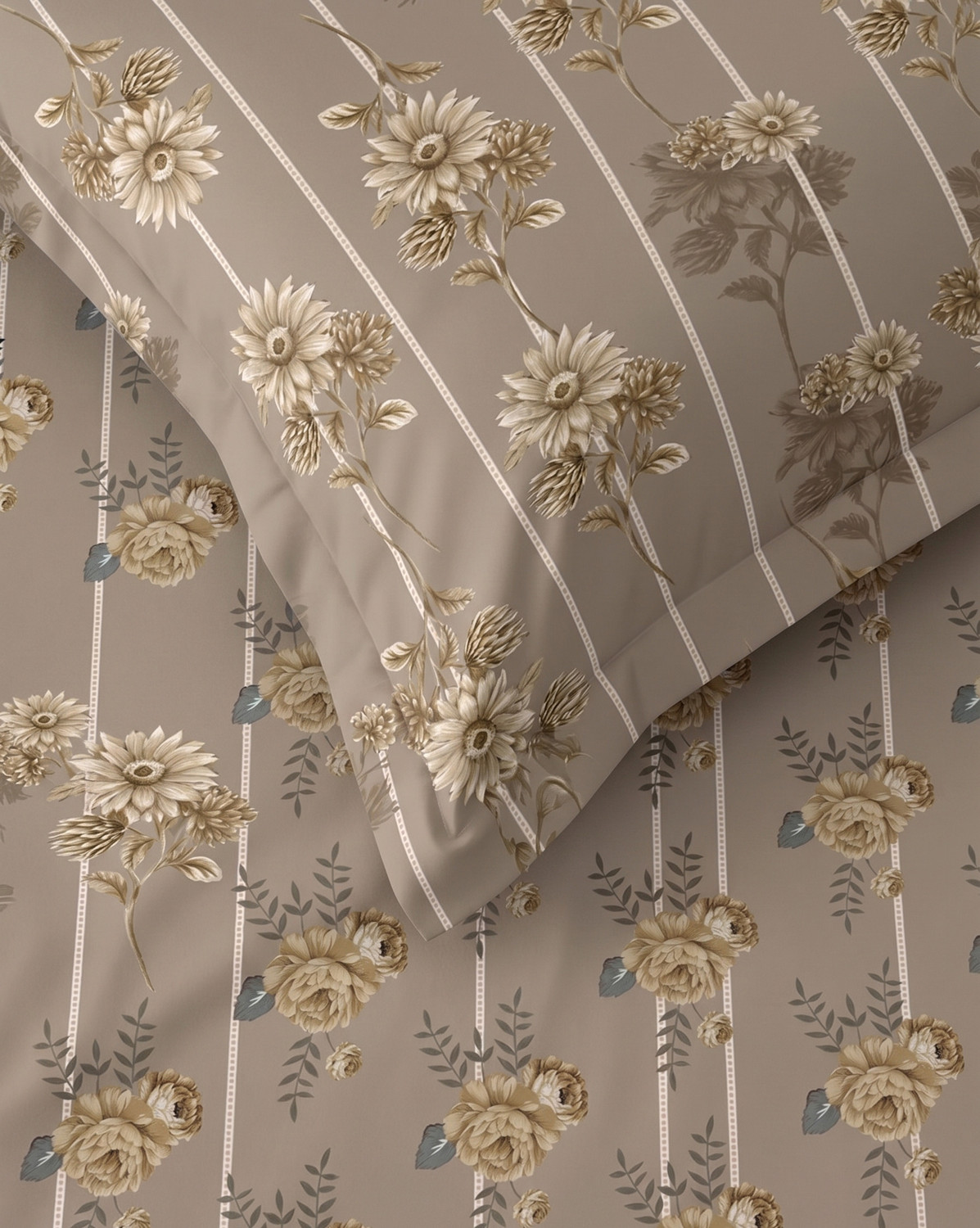 Image of Raymond Home Microfiber Double Flat 110 TC Floral 1 Bedsheet (Brown)