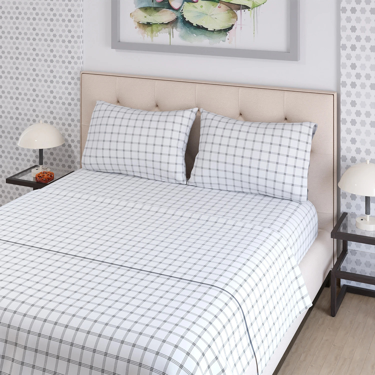Image of Layers Cotton Blend Double Flat 225 TC Printed 1 Bedsheet with 2 Pillow Covers