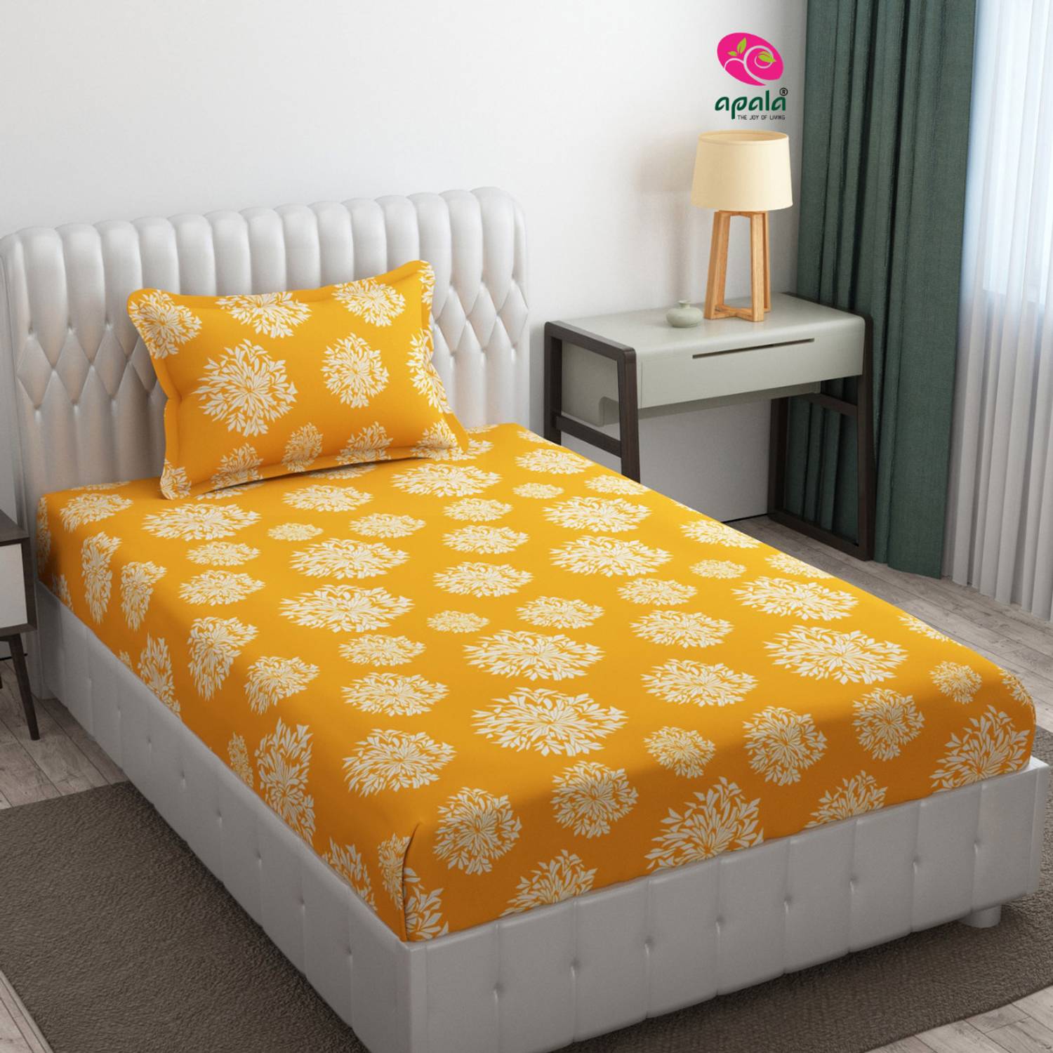 Apala Microfiber Single Flat 280 TC Printed 1 Bedsheet with 2 Pillow Covers