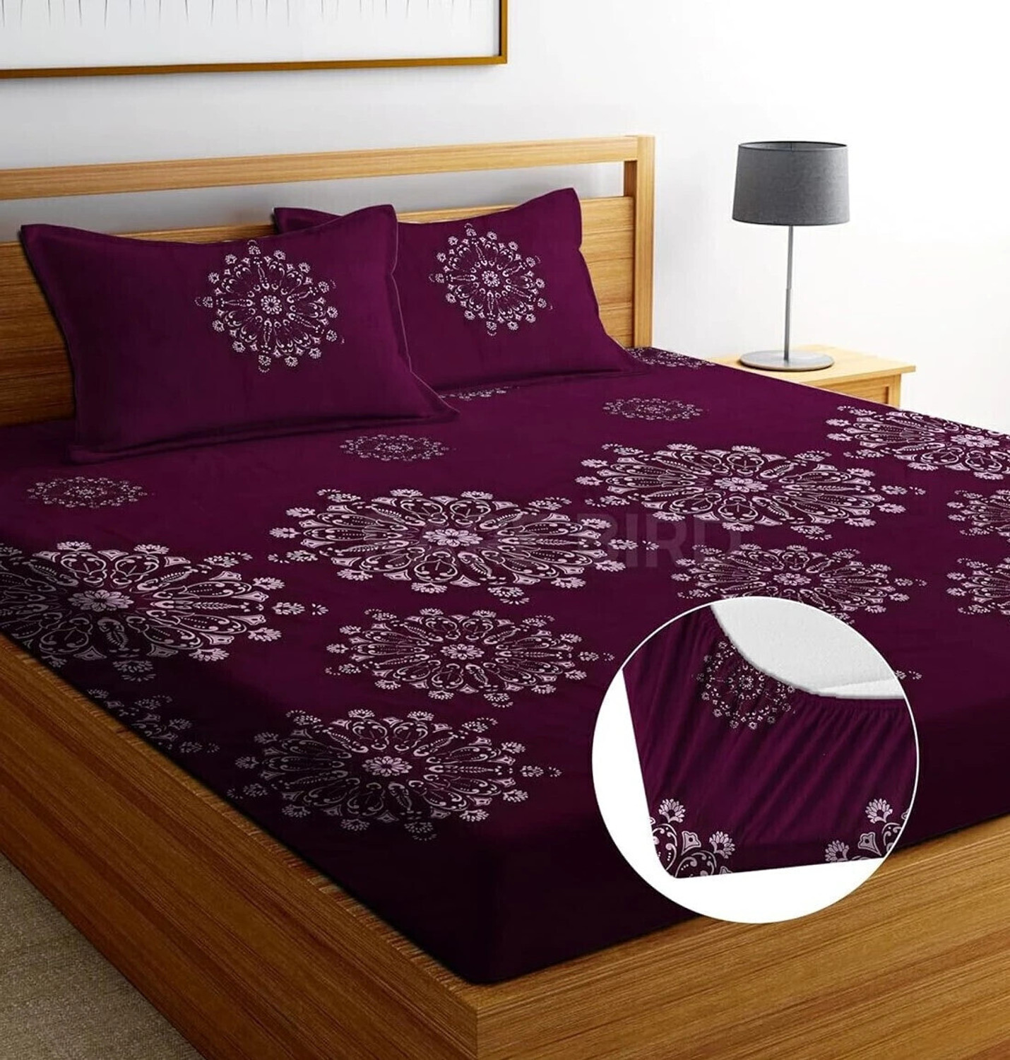 Image of SHOPDEK Microfiber Double, King Fitted (Elastic) 220 TC Floral 1 Bedsheet with 2 Pillow Covers