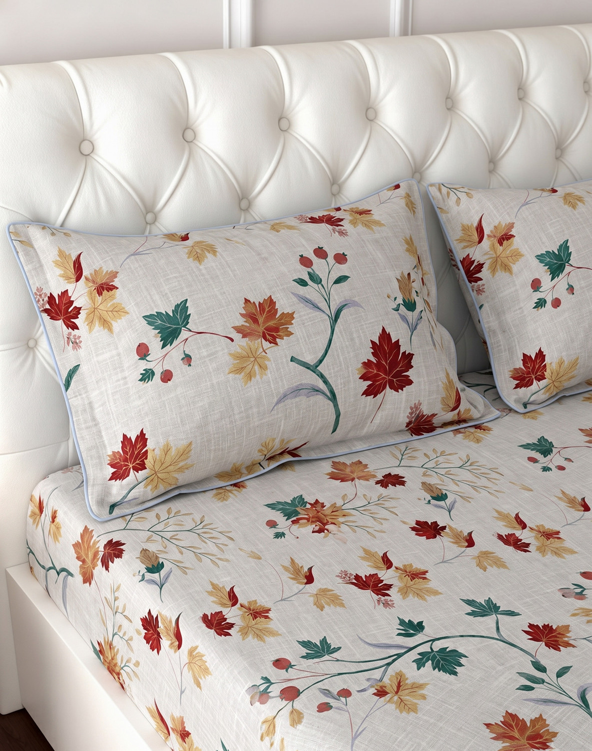 Image of Raymond Home Microfiber Double Flat 110 TC Floral 1 Bedsheet (Off-White)