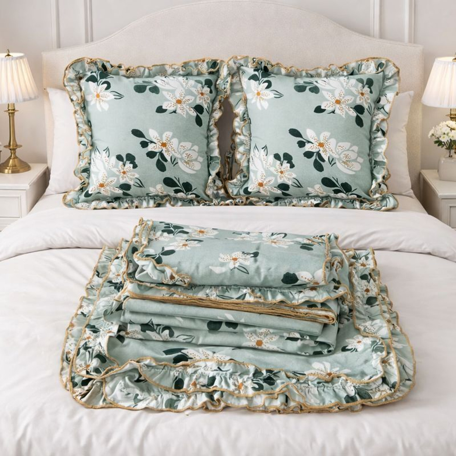 Image of PILLOWALA Cotton King, Queen, Double Flat 200 TC Printed 1 Summer Bedsheet with 2 Pillow Covers, 2 Cushion Covers