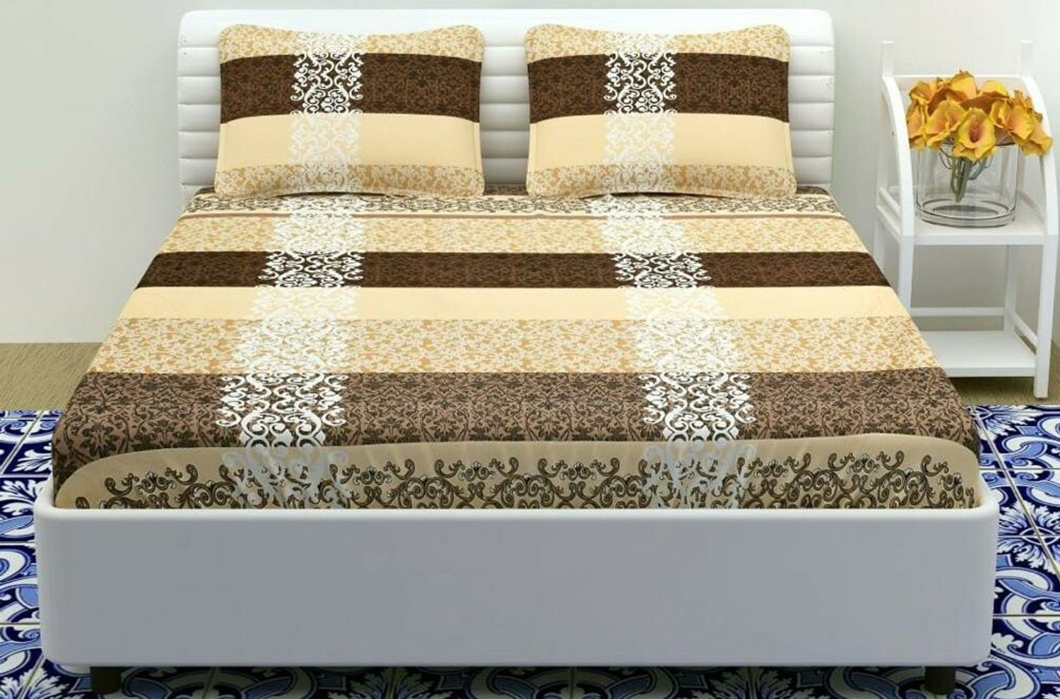 Image of SHVERIRA STYLE Cotton Double, King, Queen Flat 250 TC Checkered 1 Bedsheet with 2 Pillow Covers