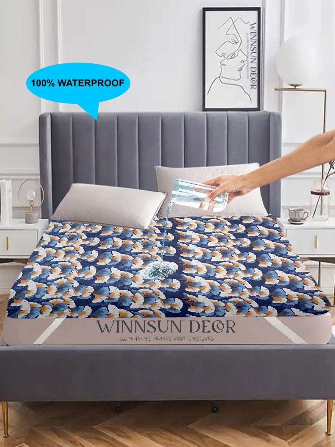 Image of WINNSUN PVC, Polyester King Fitted (Elastic) 1 TC Printed 1 Bedsheet (Multicolor)
