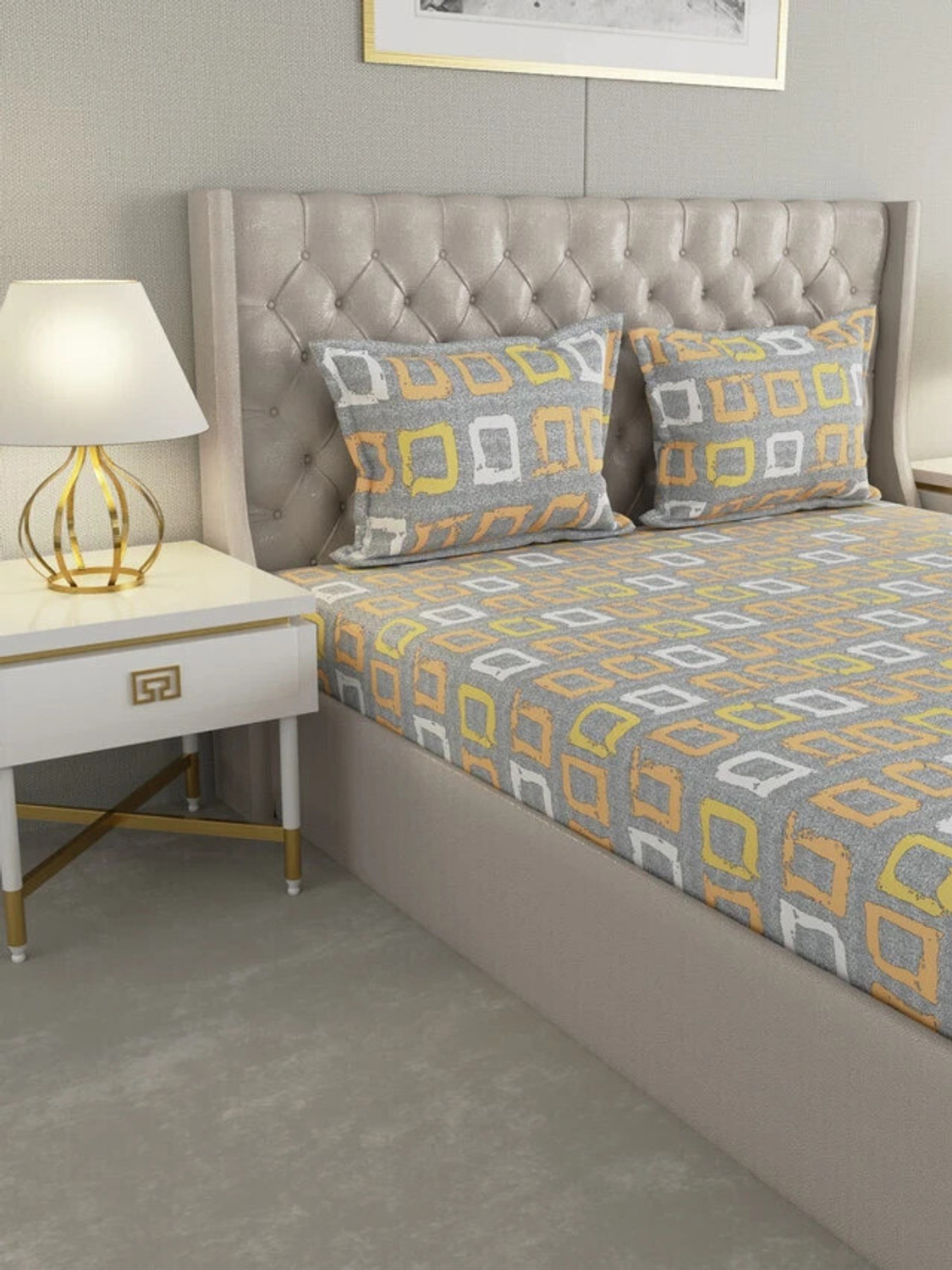 Image of Raymond Home Microfiber Double Flat 110 TC Geometric 1 Bedsheet with 2 Pillow Covers
