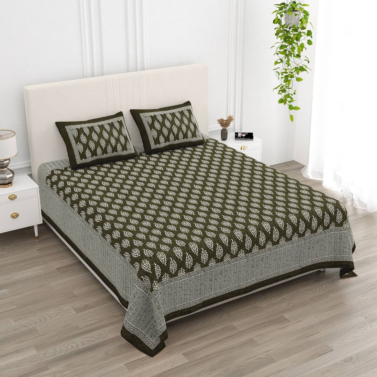 Adidev Cotton Double Flat 400 TC Printed 1 Summer Bedsheet with 2 Pillow Covers