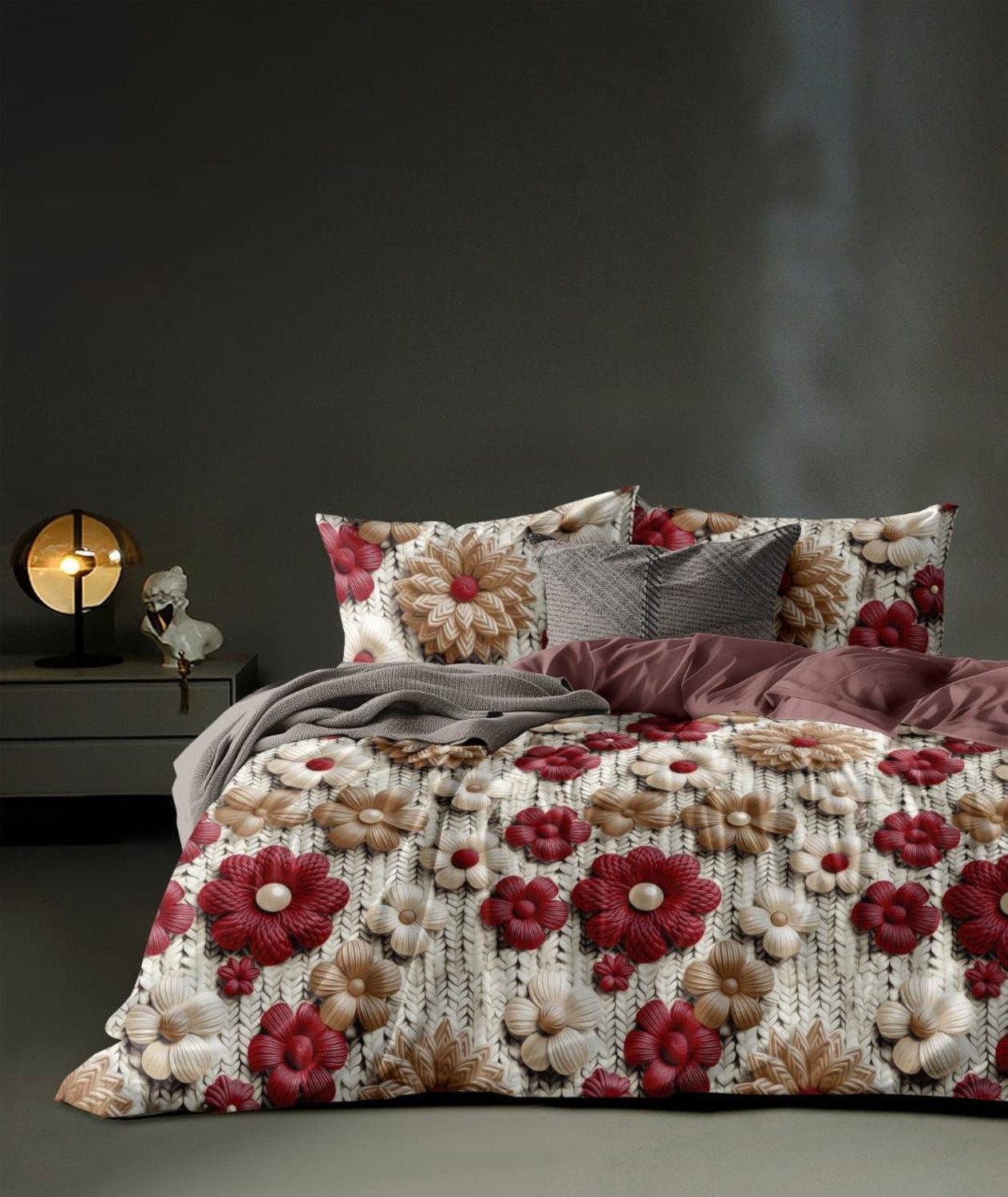 Image of KURRY HOME FURNISHING Cotton King Fitted (Elastic) 310 TC 3D Printed 1 Bedsheet with 2 Pillow Covers