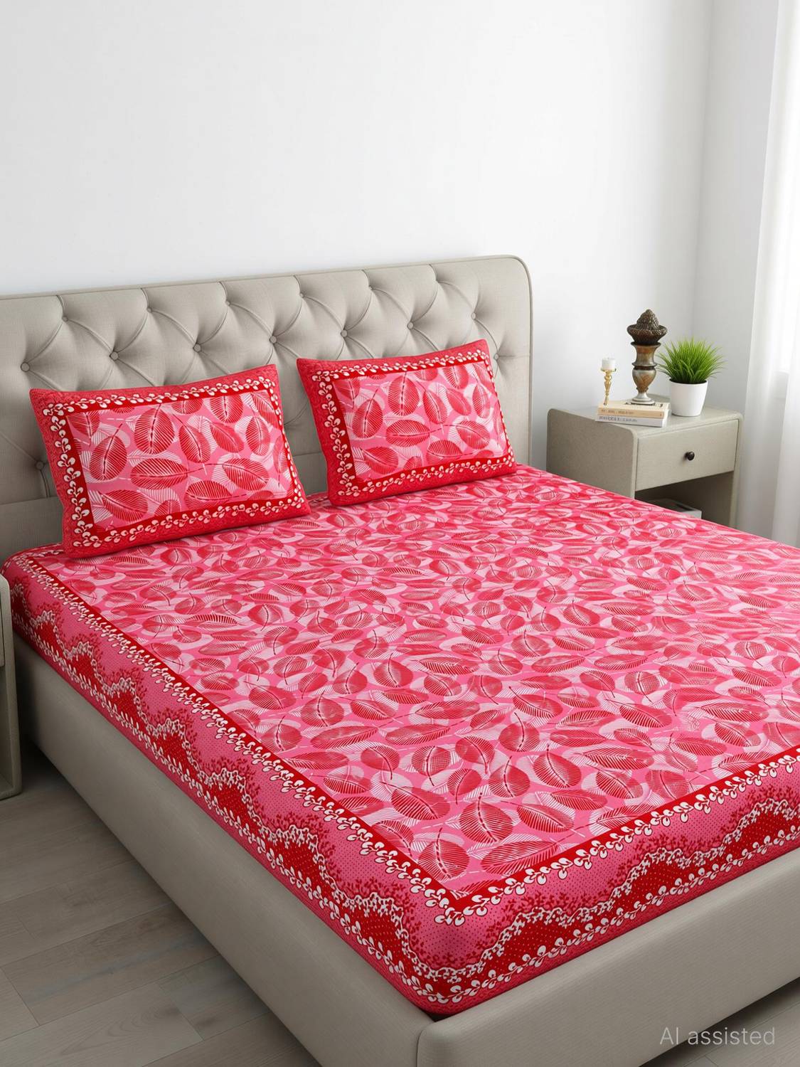 BedZone Cotton Super King, Double Flat 210 TC Printed 1 Summer Bedsheet with 2 Pillow Covers
