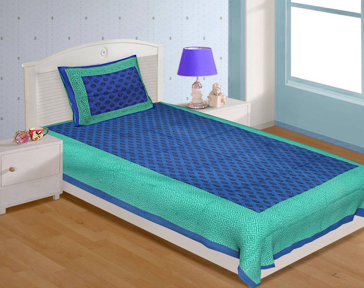 BedZone Cotton Single Flat 180 TC Abstract 1 Bedsheet with 2 Pillow Covers