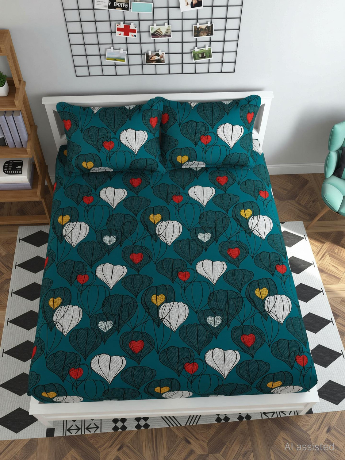 Image of Decent Home Cotton Double Fitted (Elastic) 240 TC Floral 1 Bedsheet with 2 Pillow Covers, 2 Cushion Covers