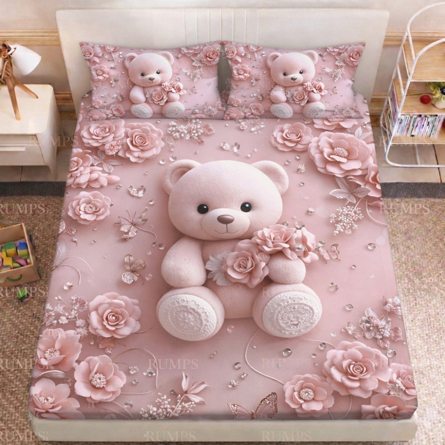 Image of Rumps Cotton Double Flat 450 TC Printed 1 Bedsheet with 2 Pillow Covers