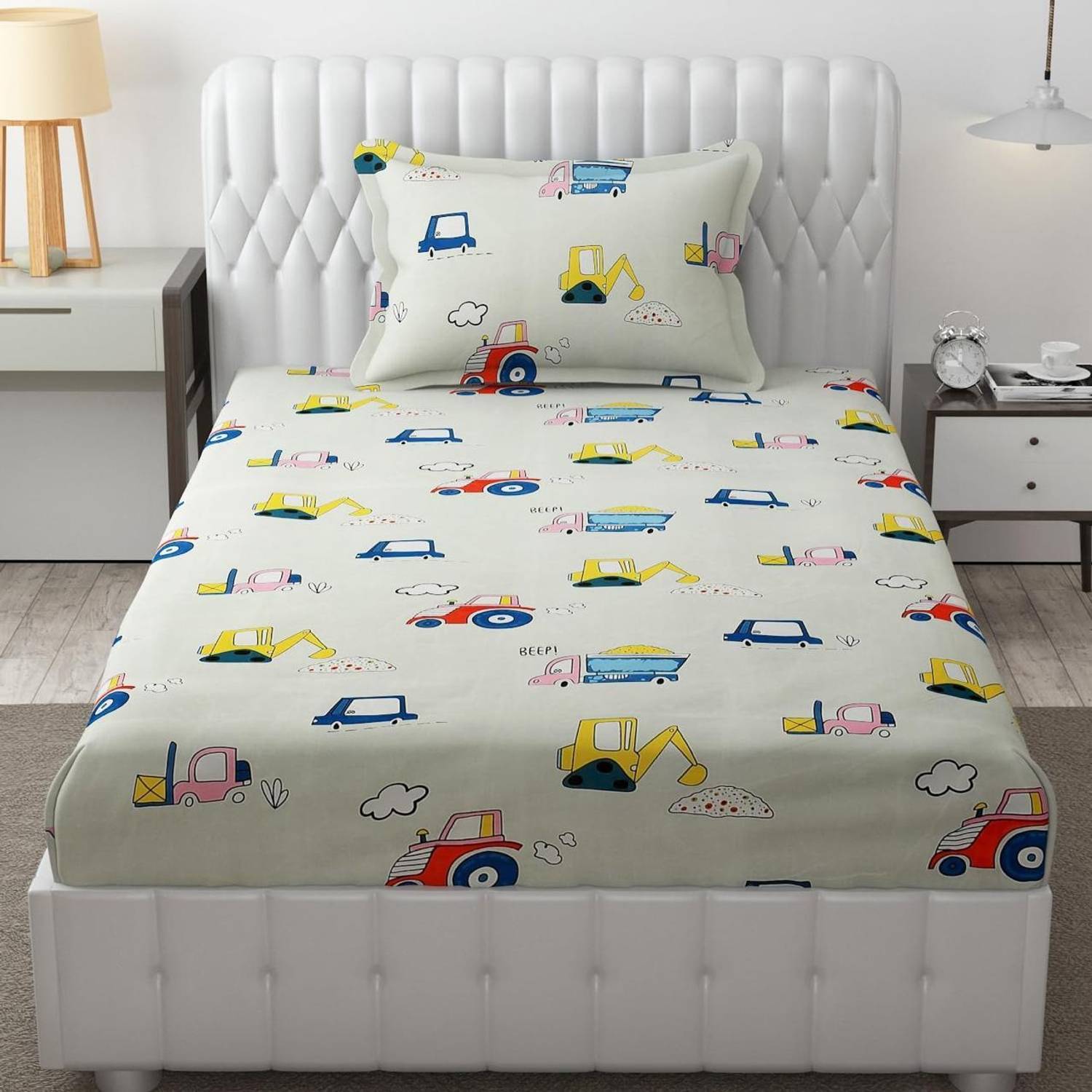 AVINYA Cotton Single Fitted (Elastic) 244 TC Floral 1 Bedsheet