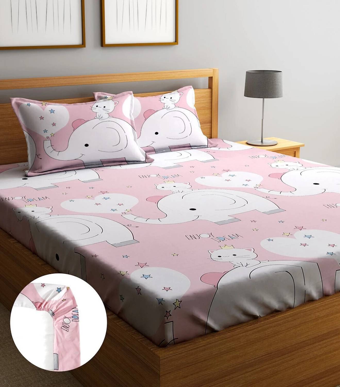 Home Sizzler Microfiber Double Fitted (Elastic) 144 TC Cartoon 1