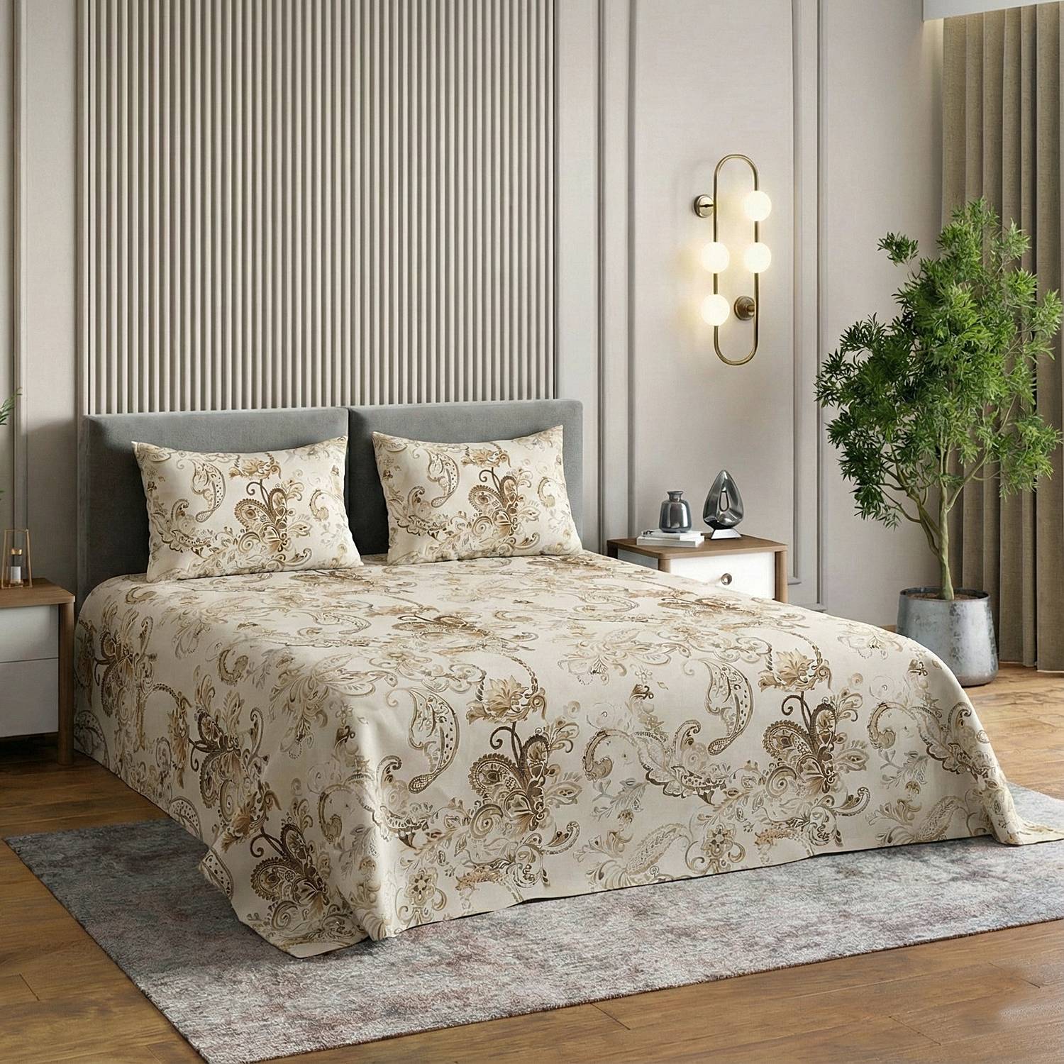 CARLTON LONDON Microfiber Double Flat 140 TC Floral 1 Bedsheet