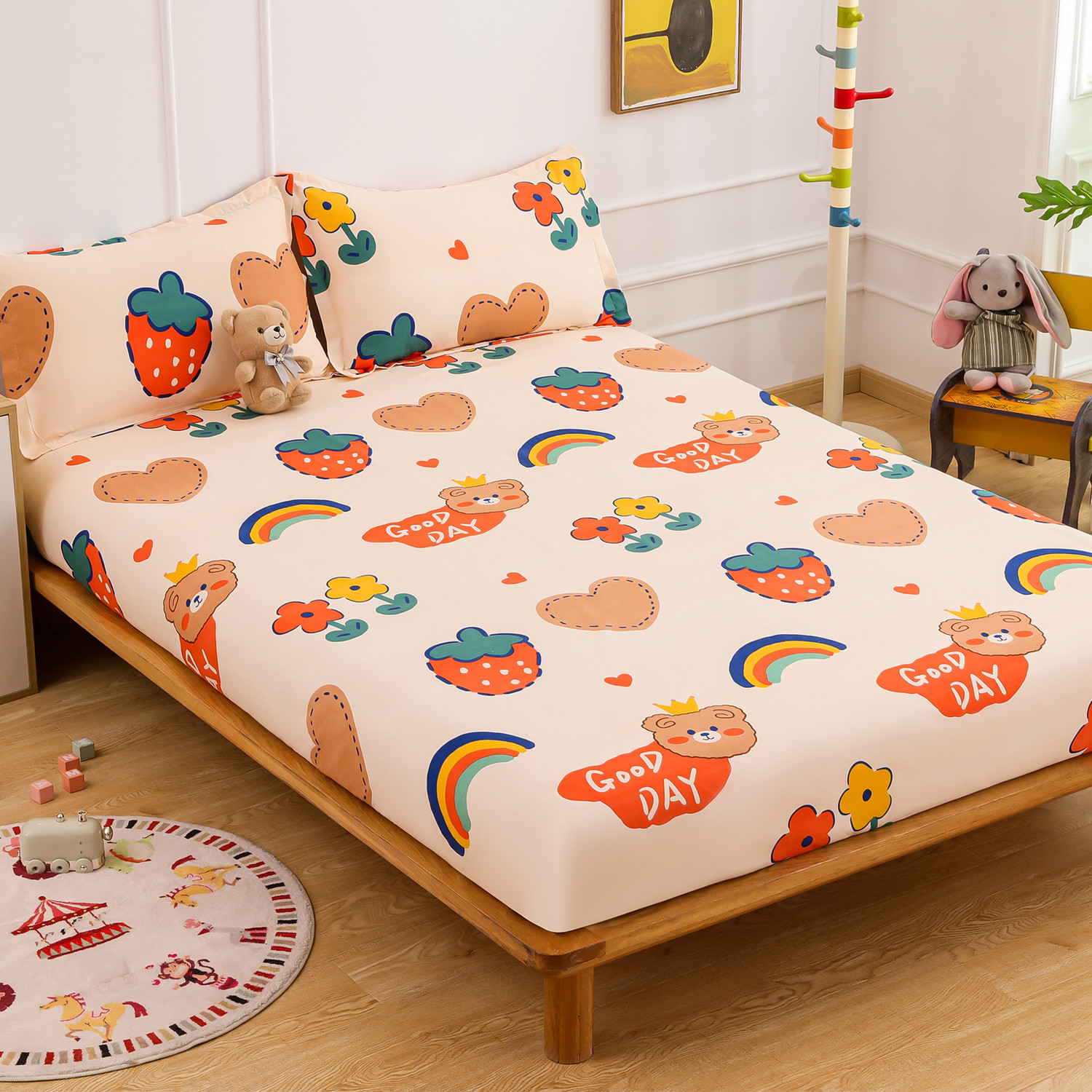Image of Story@home Microfiber Double Flat 180 TC Printed 1 Summer Bedsheet with 2 Pillow Covers