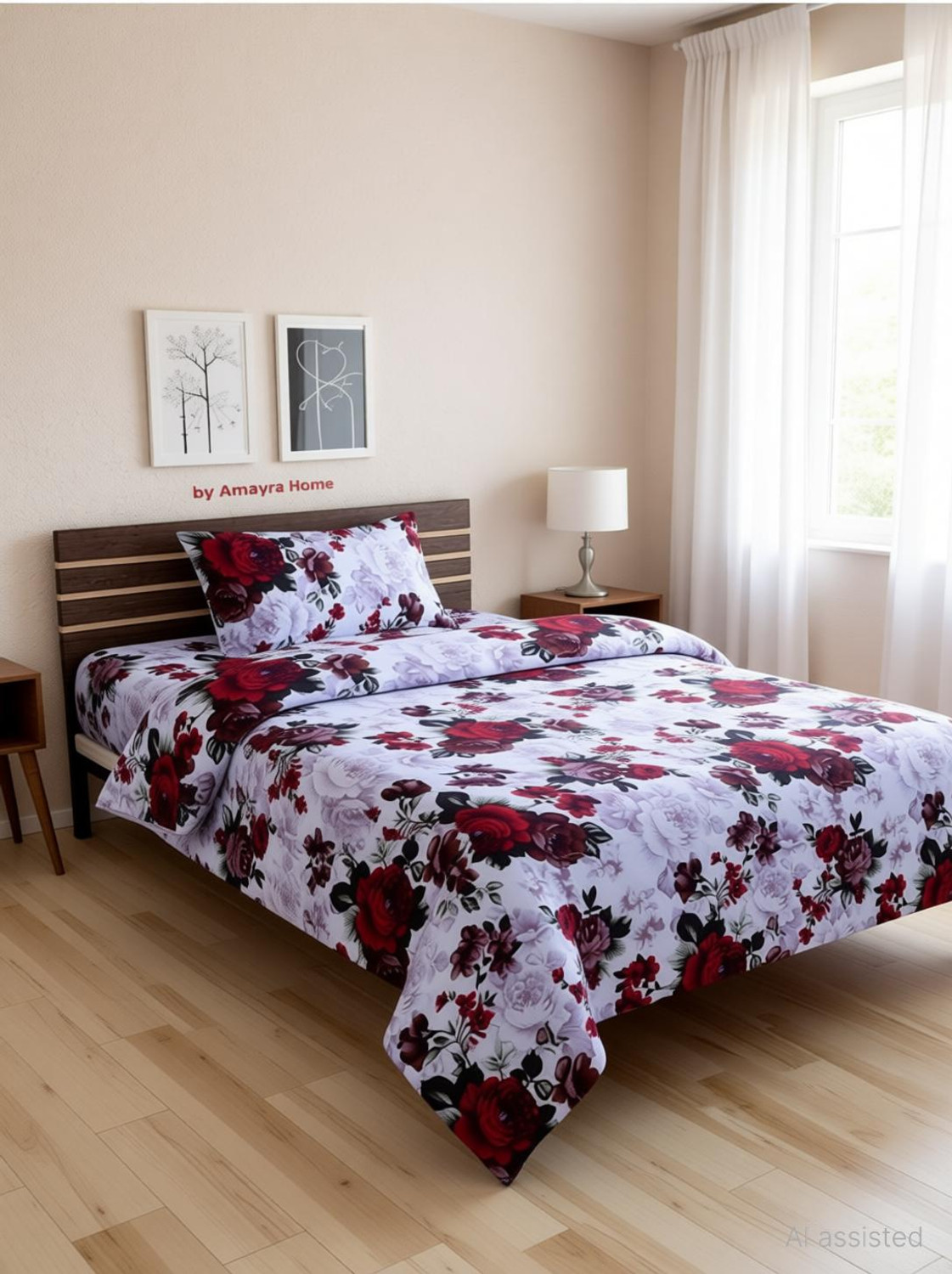 Image of MJJ Microfiber Single Flat 180 TC Printed 1 Bedsheet with 2 Pillow Covers