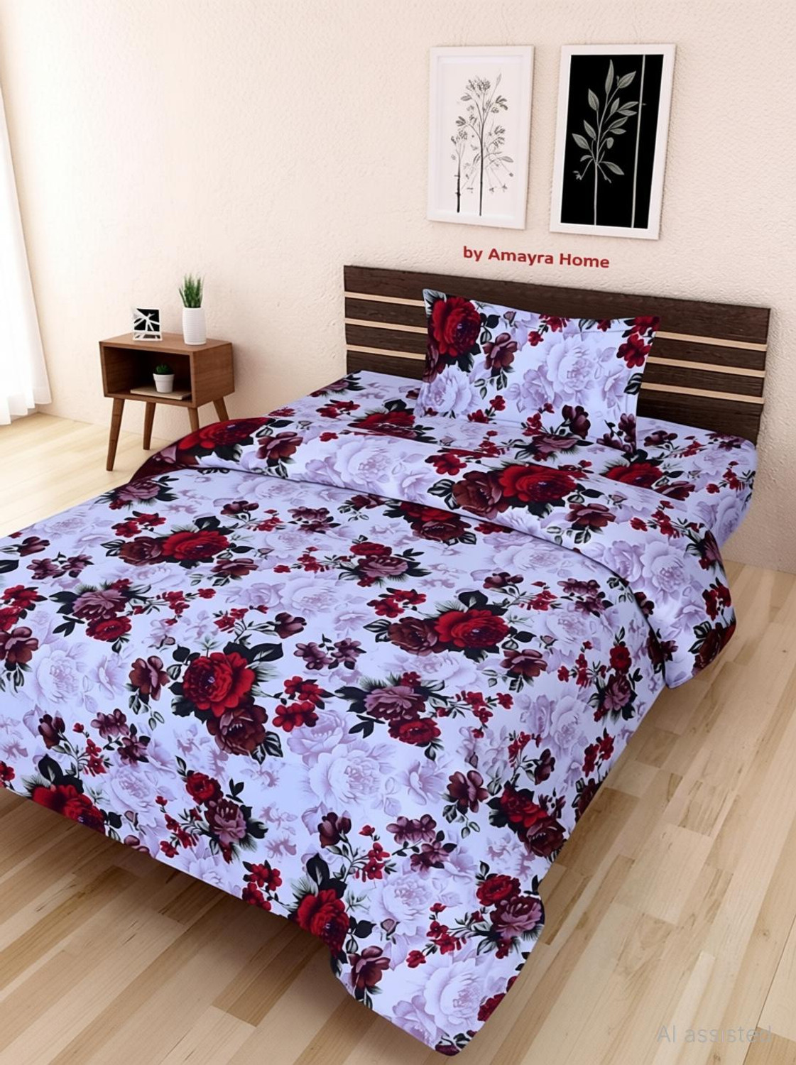 Image of MJJ Microfiber Single Flat 180 TC Printed 1 Bedsheet with 2 Pillow Covers
