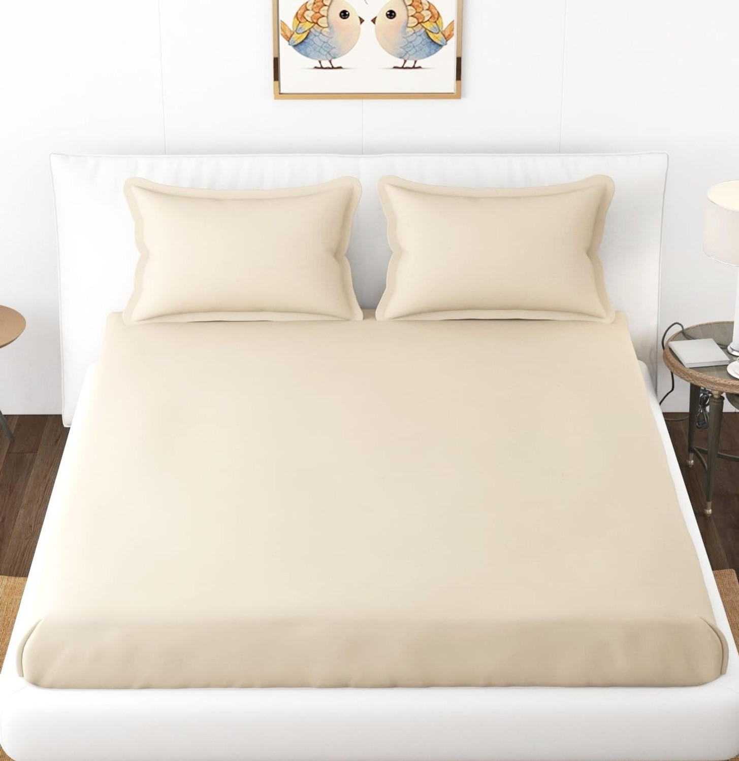 Image of BEVI Microfiber Double Fitted (Elastic) 300 TC Solid 1 Bedsheet with 2 Pillow Covers