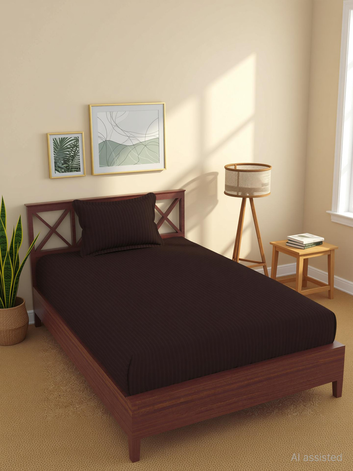 Image of Homefab India Cotton Single Flat 140 TC Striped 1 Summer Bedsheet with 2 Pillow Covers