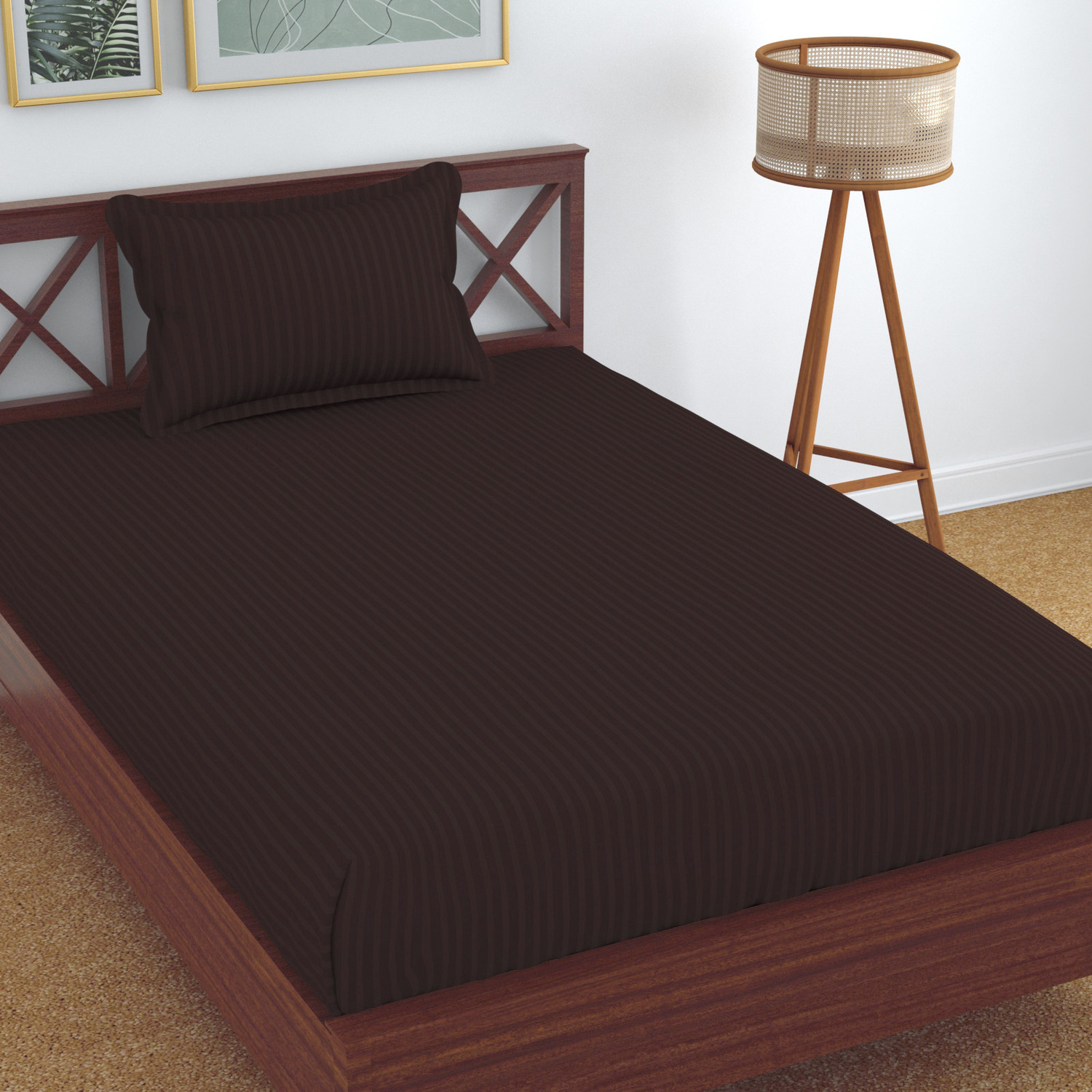 Image of Homefab India Cotton Single Flat 140 TC Striped 1 Summer Bedsheet with 2 Pillow Covers