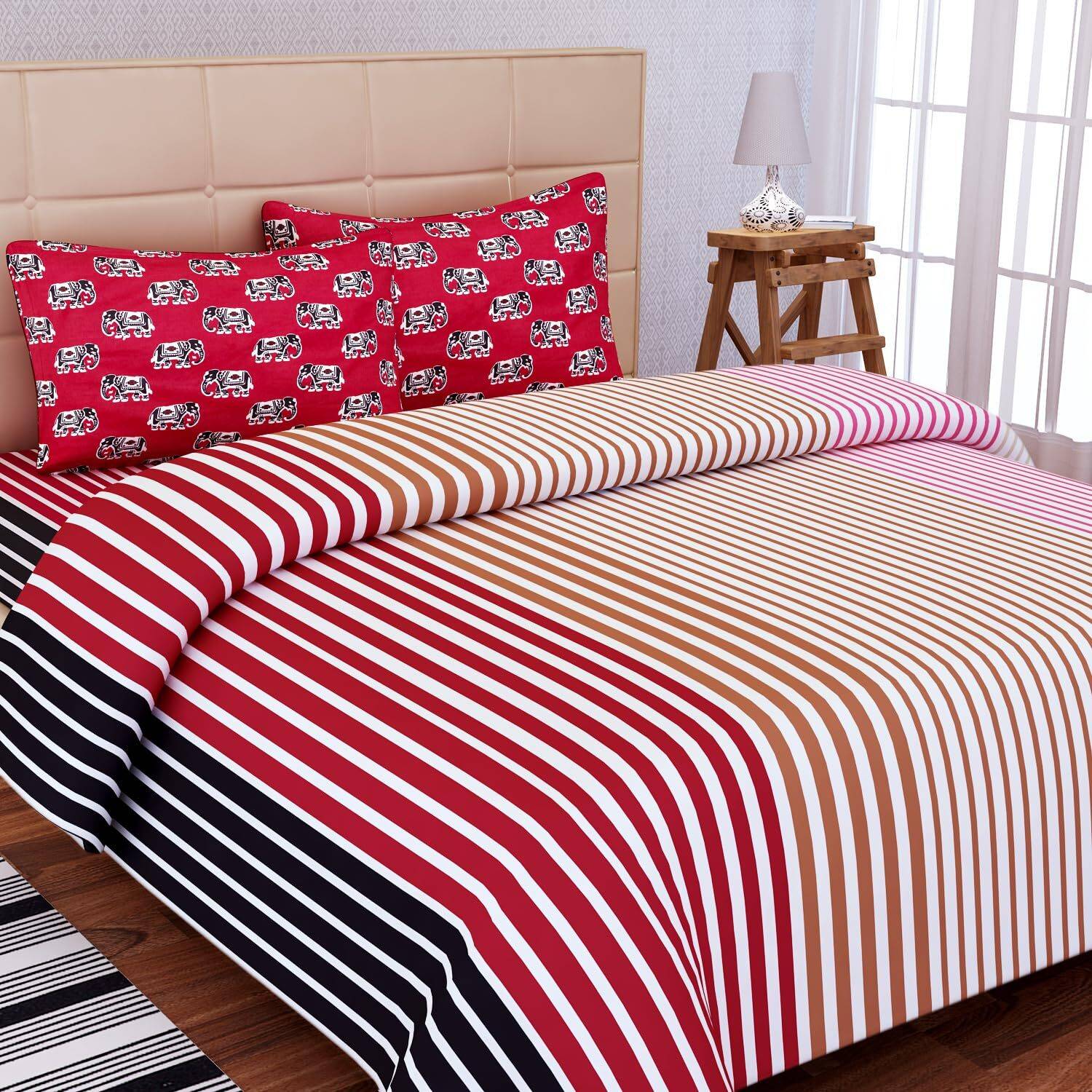 SEJ BY NISHA GUPTA Cotton Double Flat 120 TC Printed 1 Bedsheet w