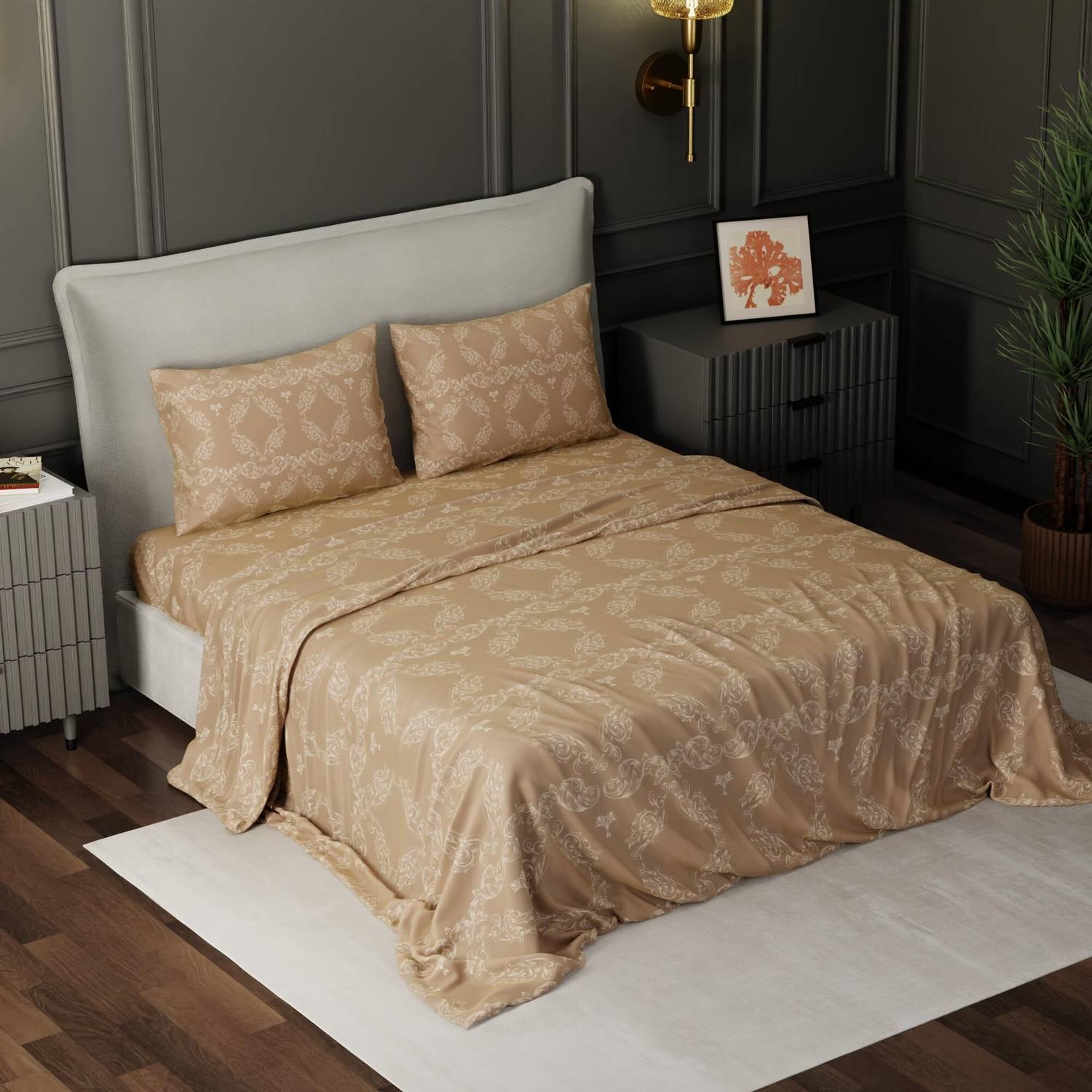 BLISSHOME Cotton King Flat 150 TC Printed 1 Winter Bedsheet with 2 Pillow Covers