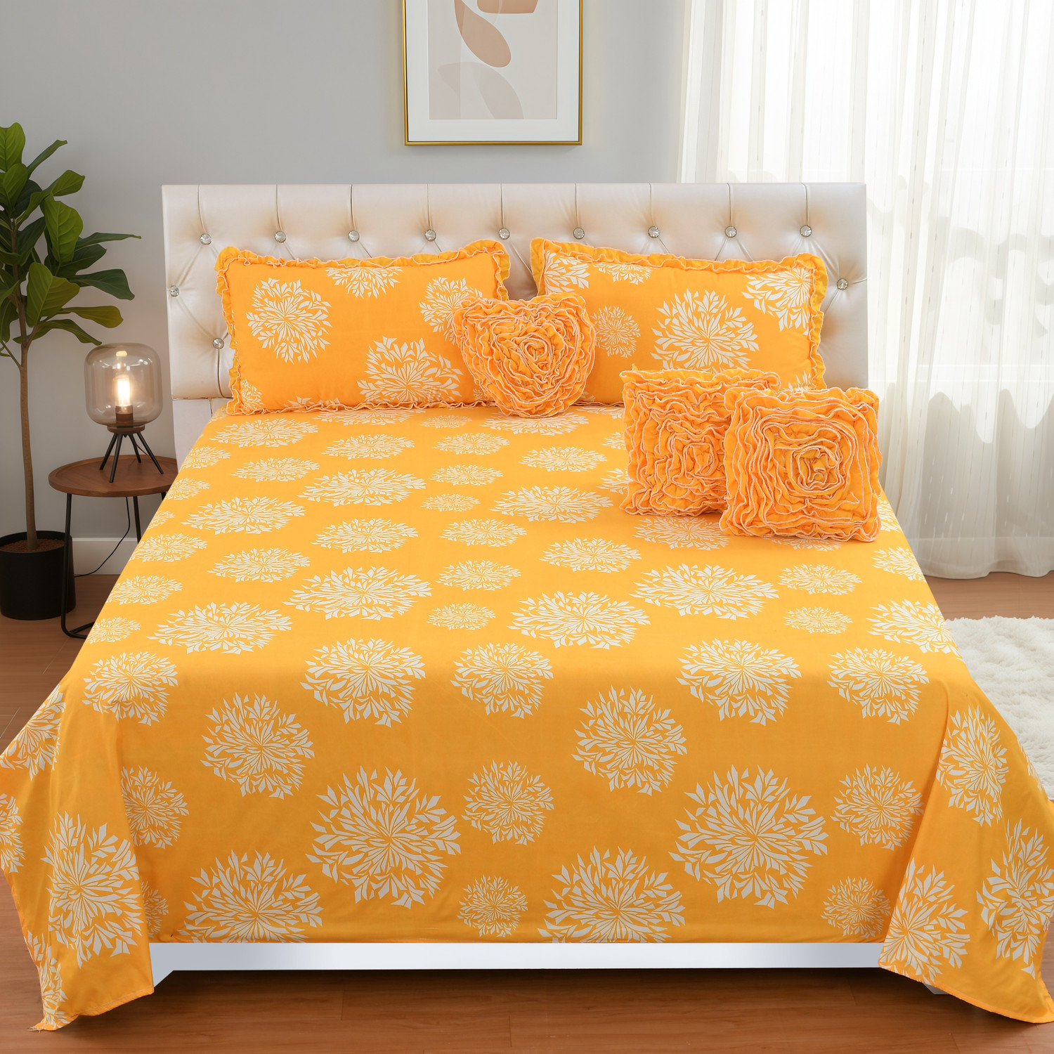 Image of ATCamber Cotton King Flat 300 TC Floral 1 Bedsheet with 2 Pillow Covers