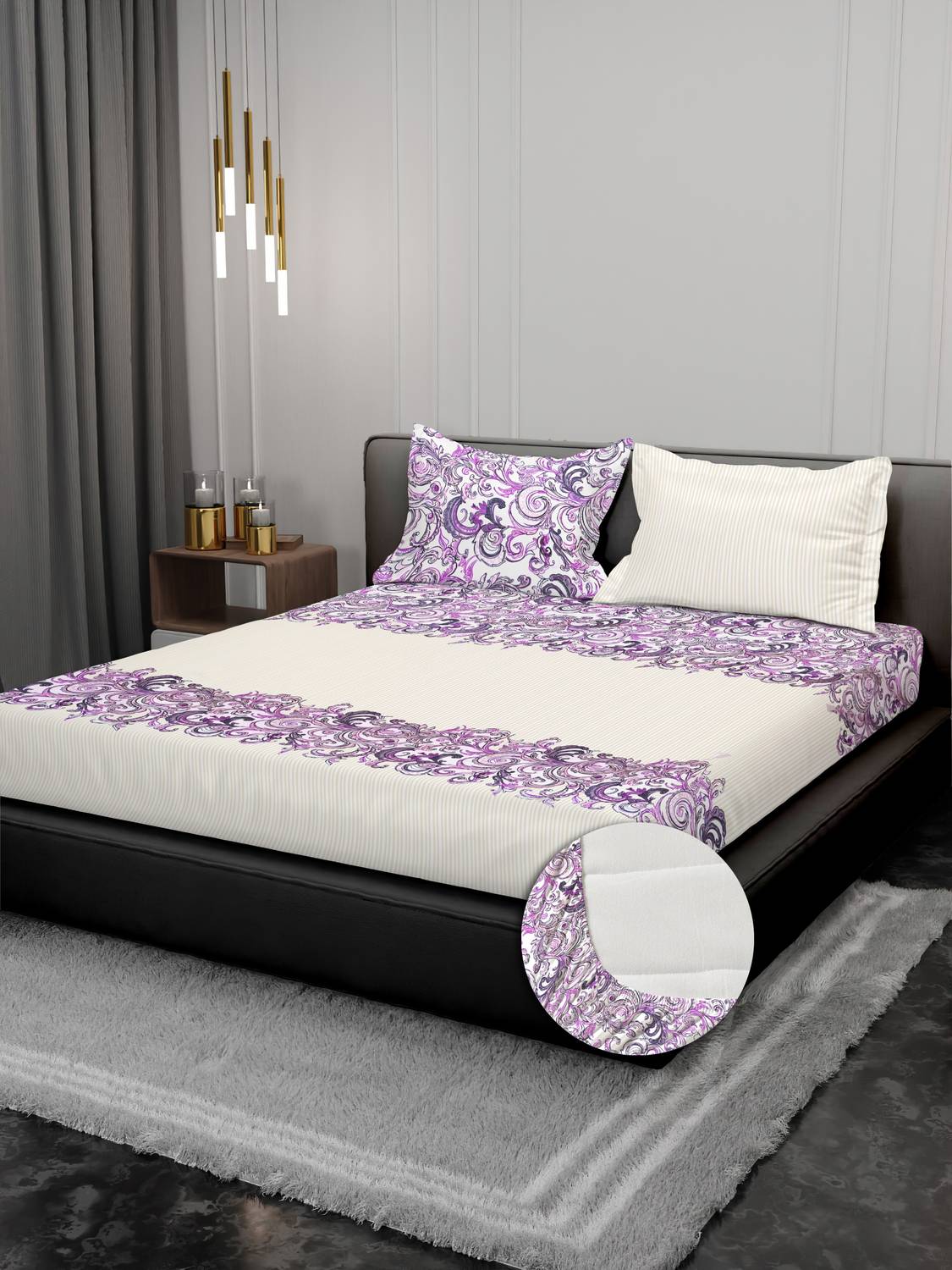 KURRY HOME FURNISHING Cotton Super King Fitted (Elastic) 250 TC P