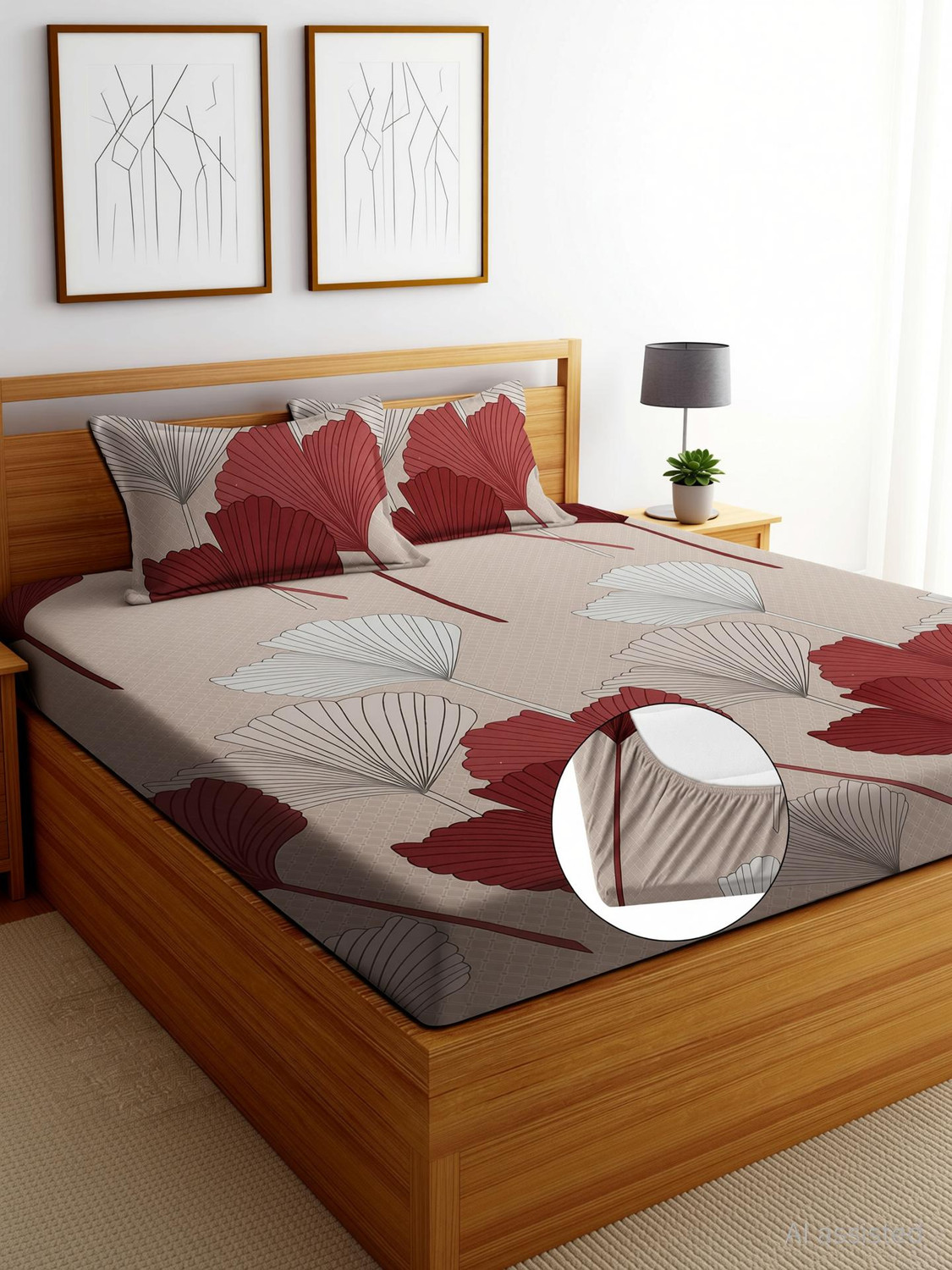 Image of Moonroof Cotton King Fitted (Elastic) 255 TC Printed 1 Bedsheet with 2 Pillow Covers