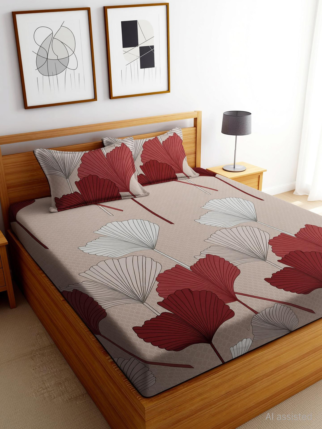 Image of Moonroof Cotton King Fitted (Elastic) 255 TC Printed 1 Bedsheet with 2 Pillow Covers