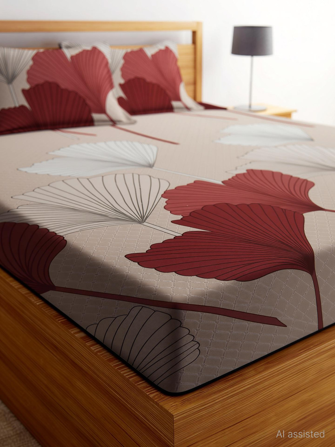 Image of Moonroof Cotton King Fitted (Elastic) 255 TC Printed 1 Bedsheet with 2 Pillow Covers