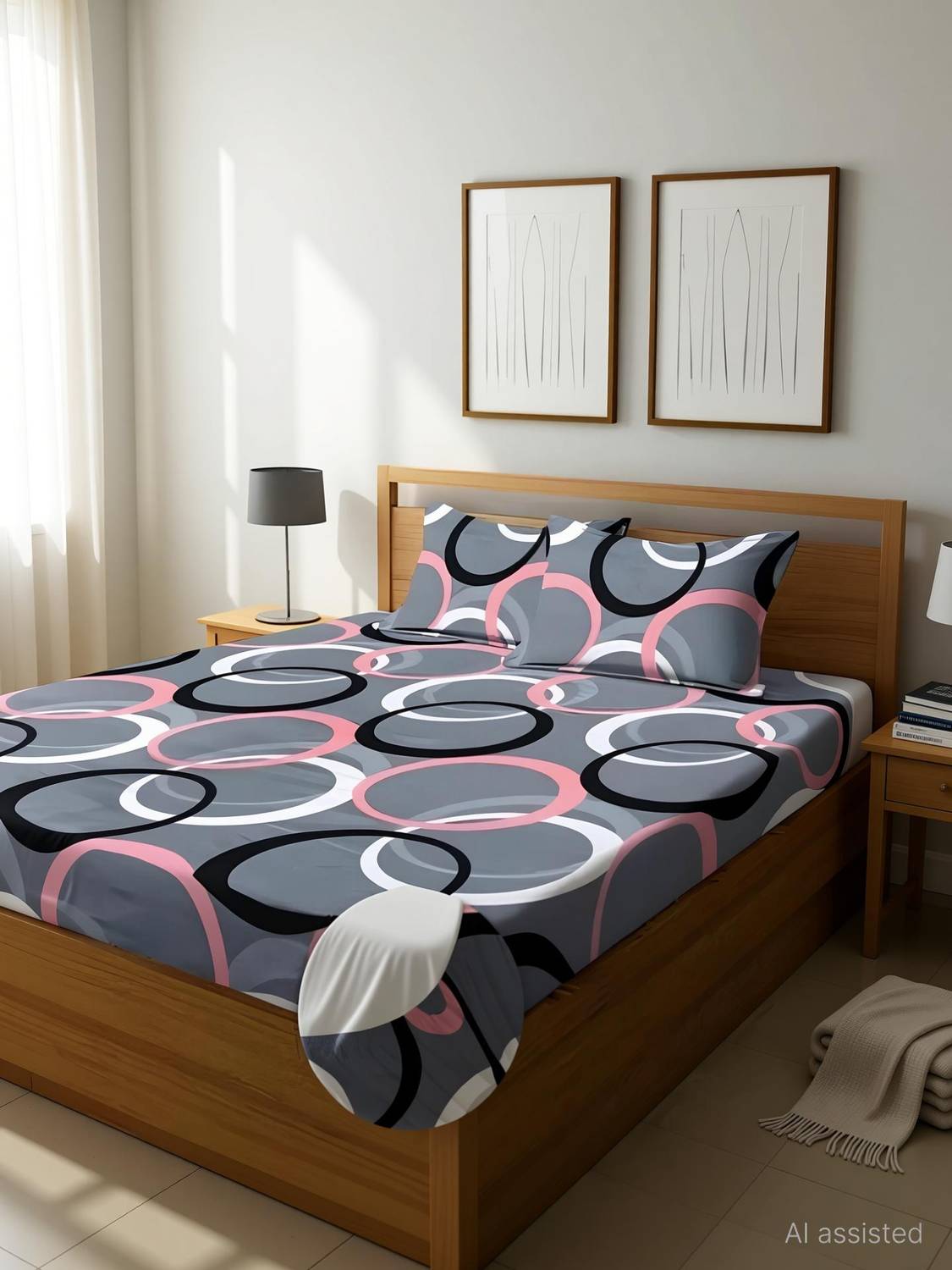 A11 M@LL Microfiber King Fitted (Elastic) 220 TC 3D Printed 1 Bedsheet with 2 Pillow Covers